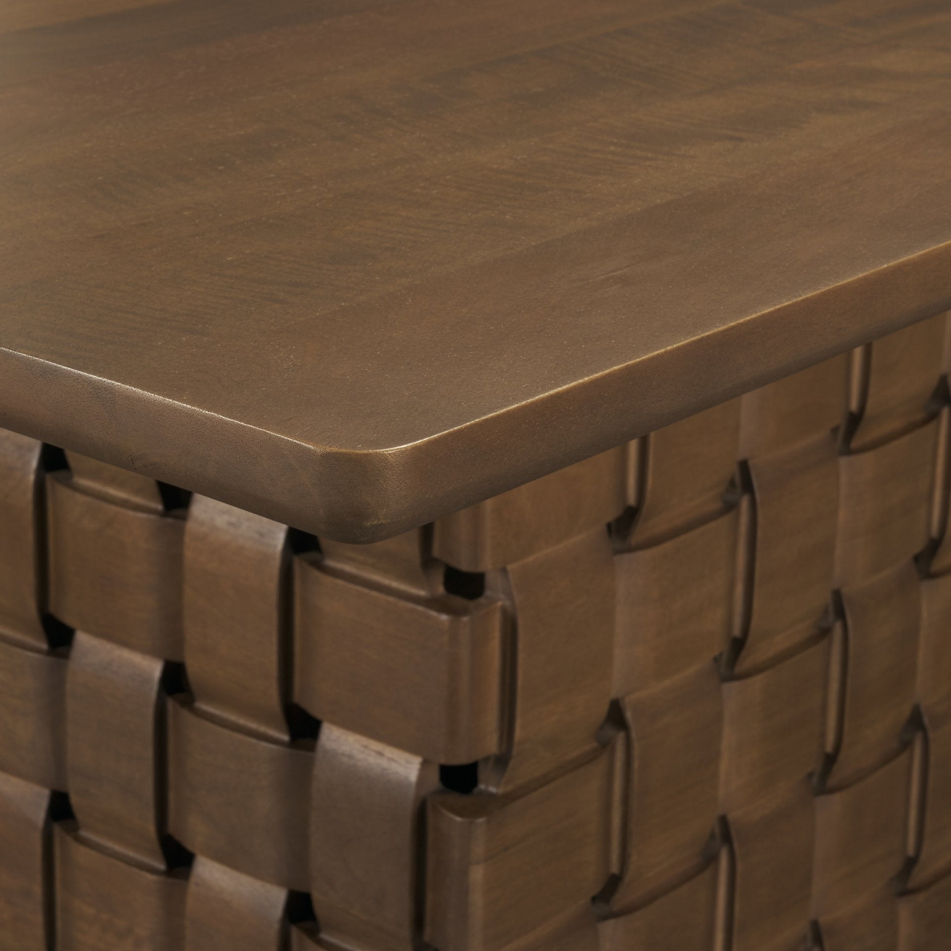 Trellyn 94" Dark Brown Solid Wood Carved Woven Base Rectangular Dining Table - Central Designs