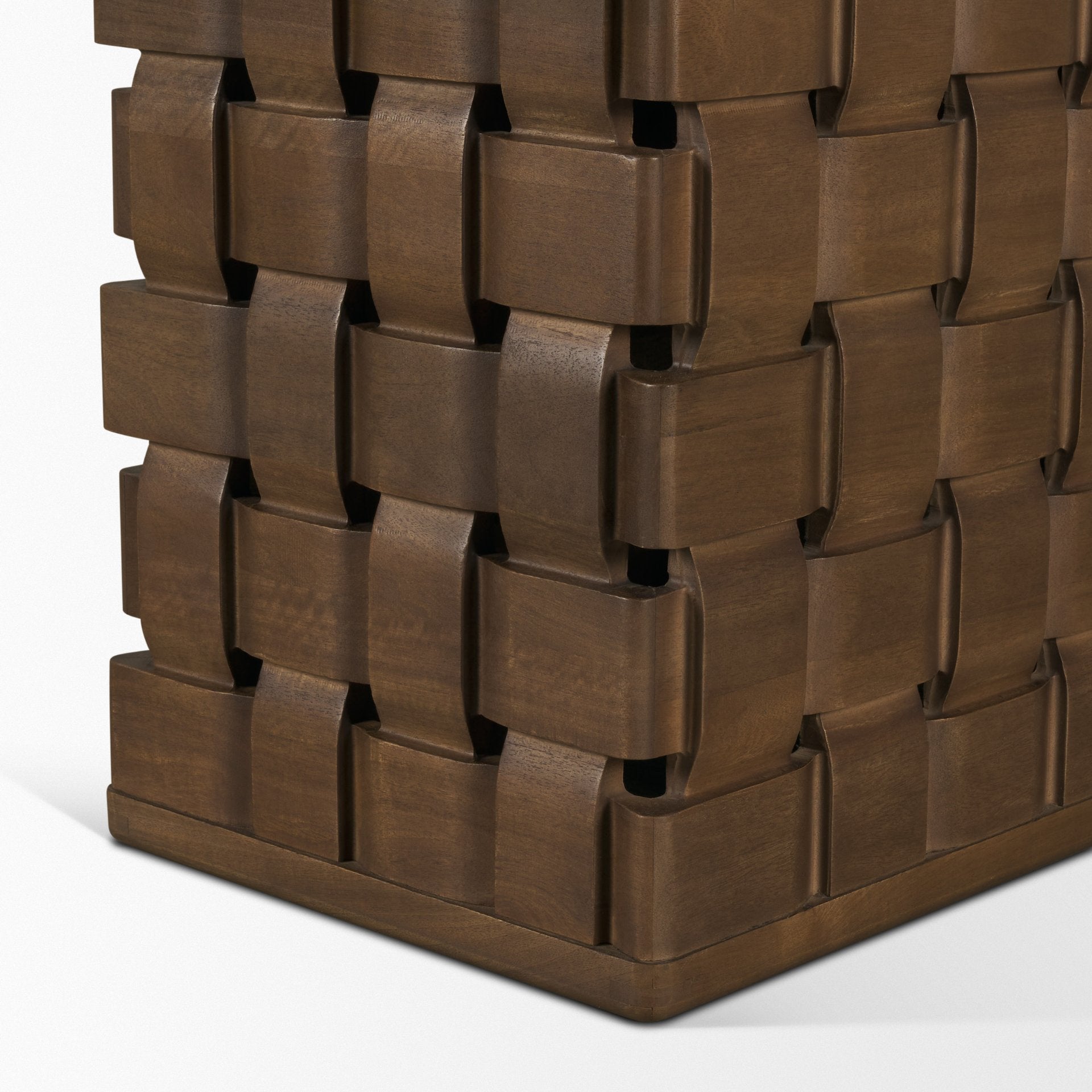 Trellyn 94" Dark Brown Solid Wood Carved Woven Base Rectangular Dining Table - Central Designs