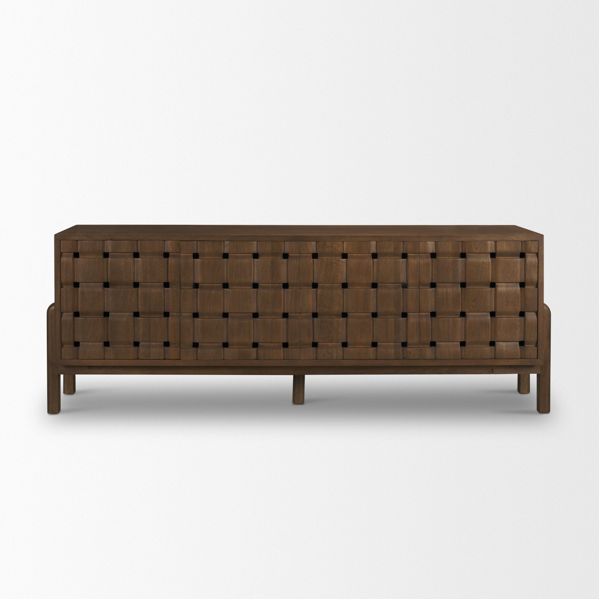 Trellyn Dark Brown Solid Wood 4 - Door w/ Carved Woven Doors Closed Sideboard - Central Designs