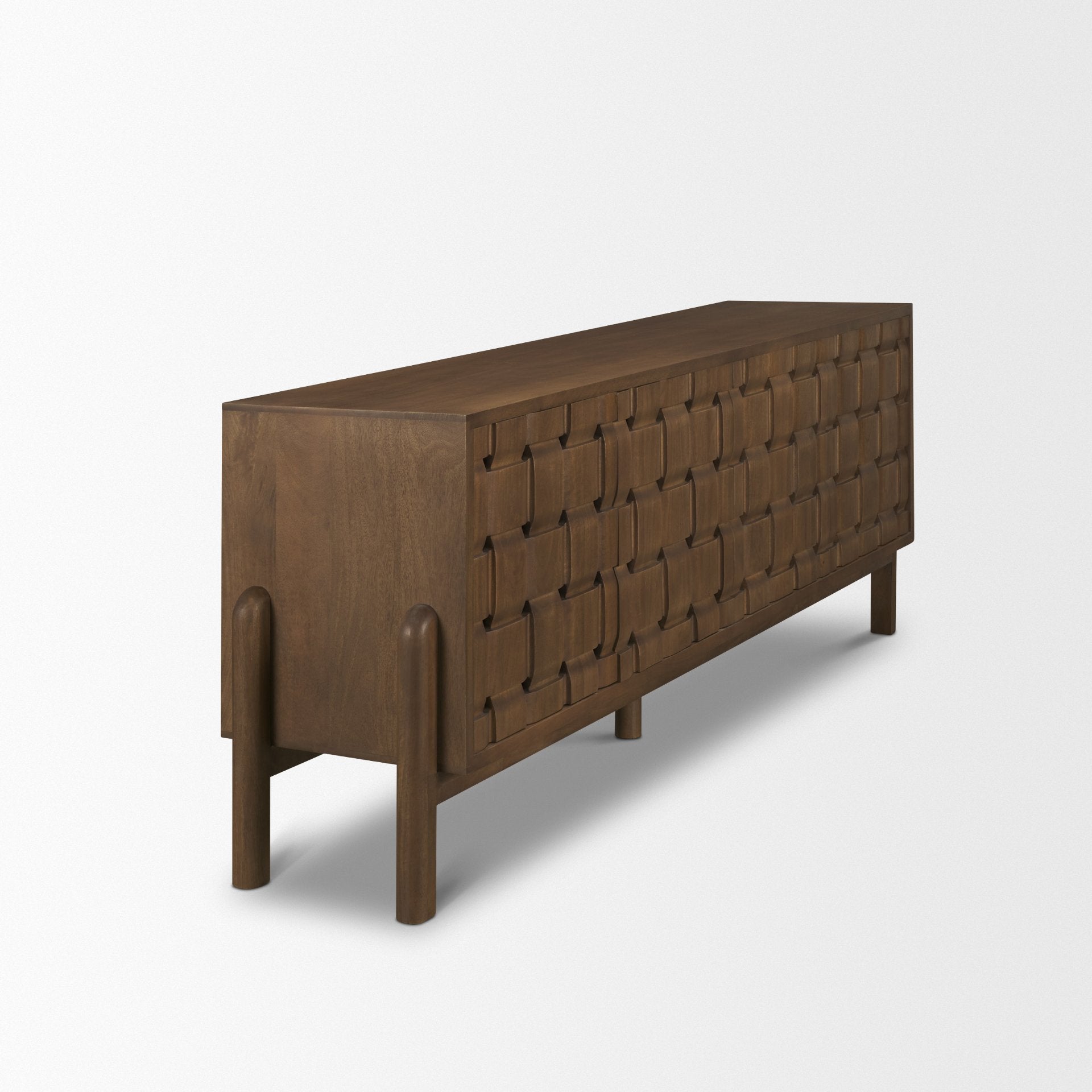 Trellyn Dark Brown Solid Wood 4 - Door w/ Carved Woven Doors Closed Sideboard - Central Designs