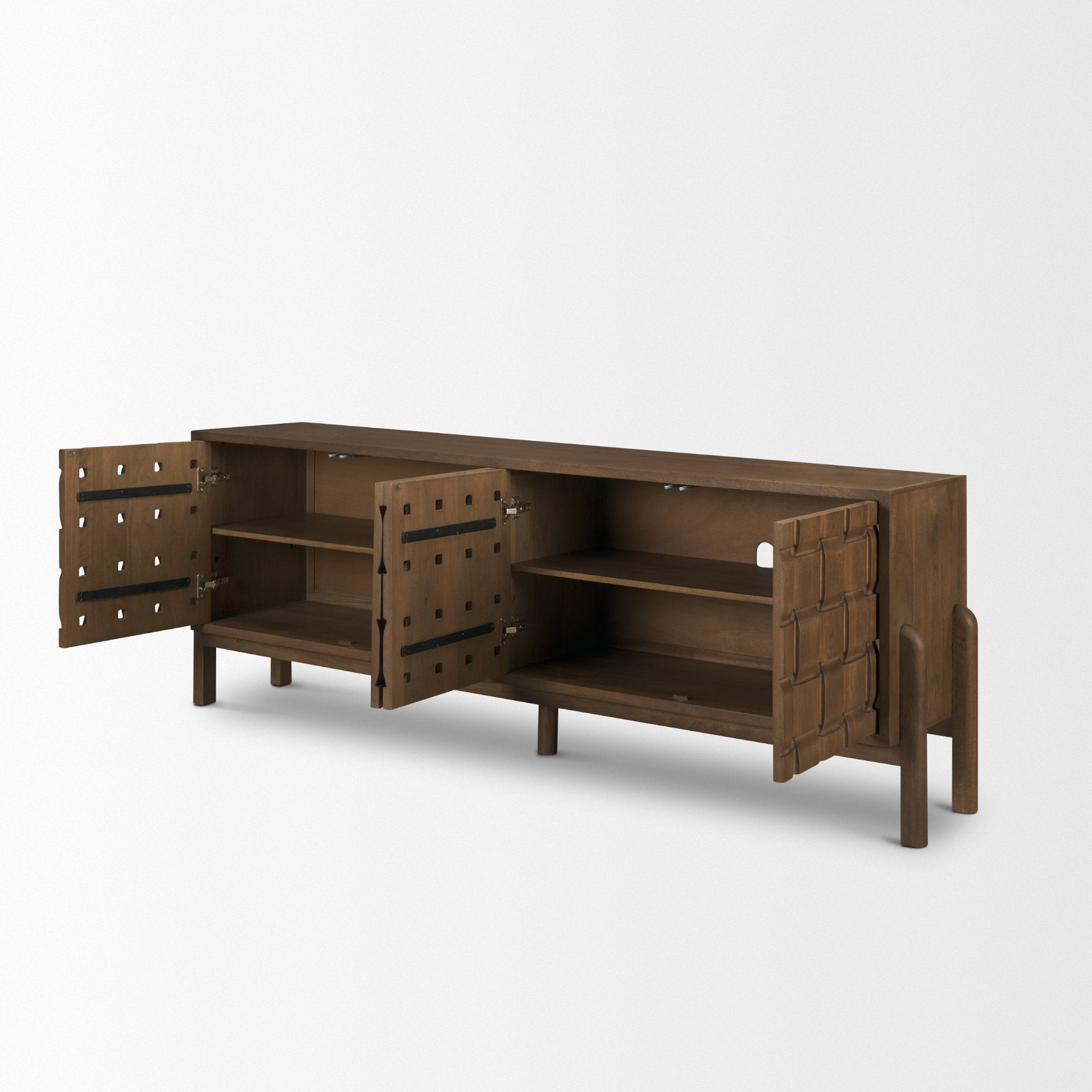 Trellyn Dark Brown Solid Wood 4 - Door w/ Carved Woven Doors Closed Sideboard - Central Designs
