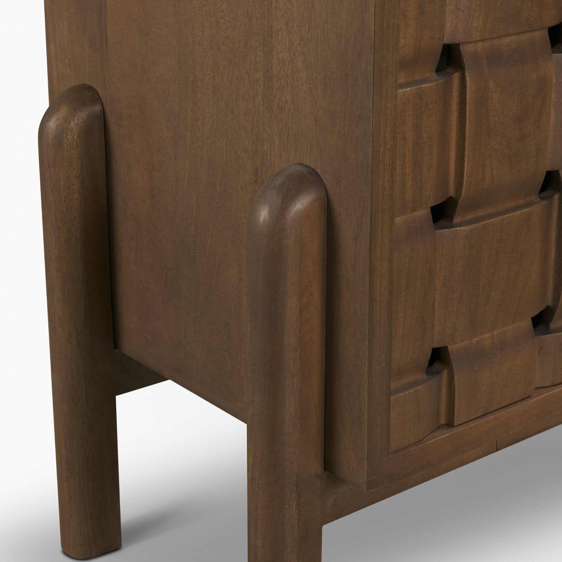 Trellyn Dark Brown Solid Wood 4 - Door w/ Carved Woven Doors Closed Sideboard - Central Designs