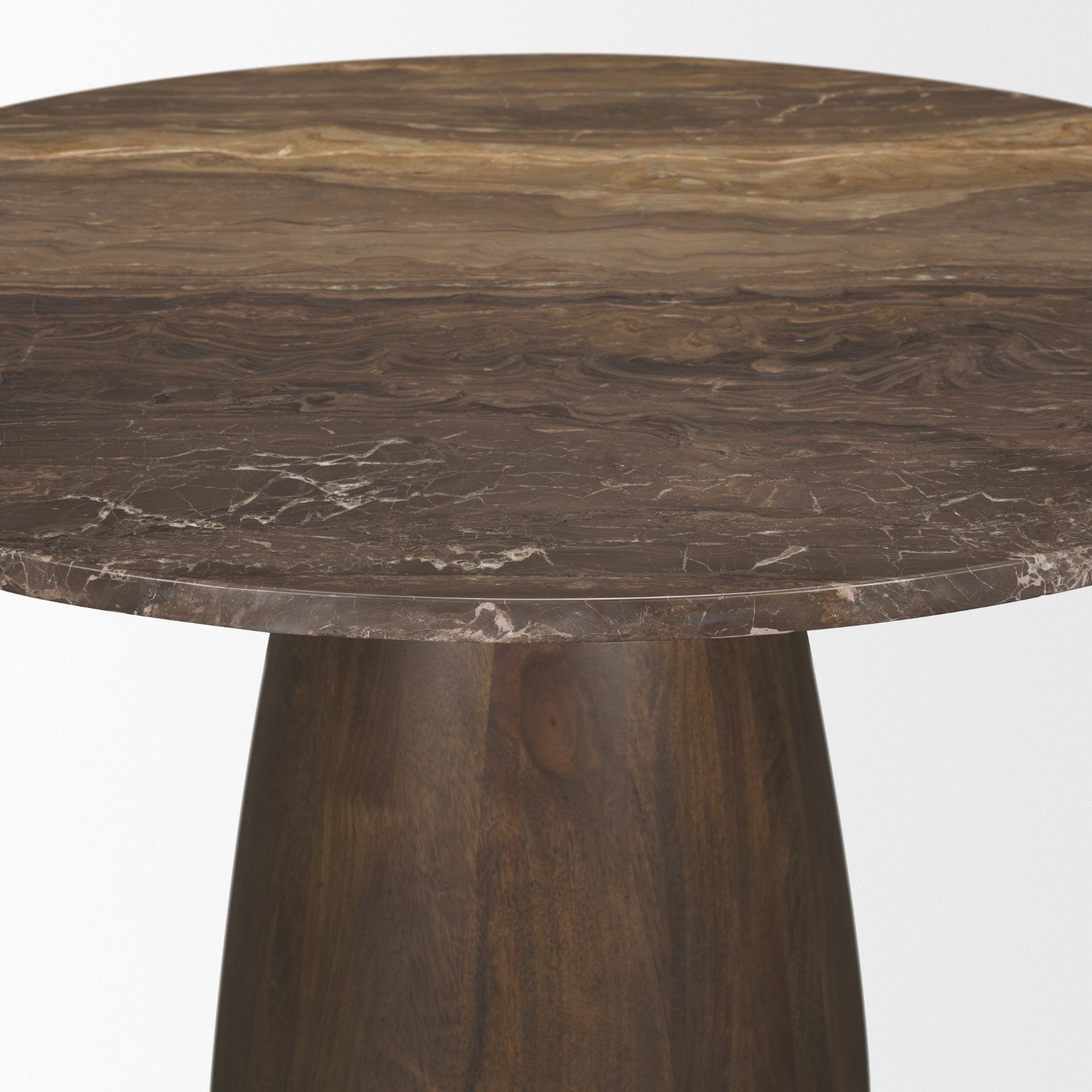 Allyson 42" Round Dark Brown w/ Cappuccino Marble Pedestal Dining Table