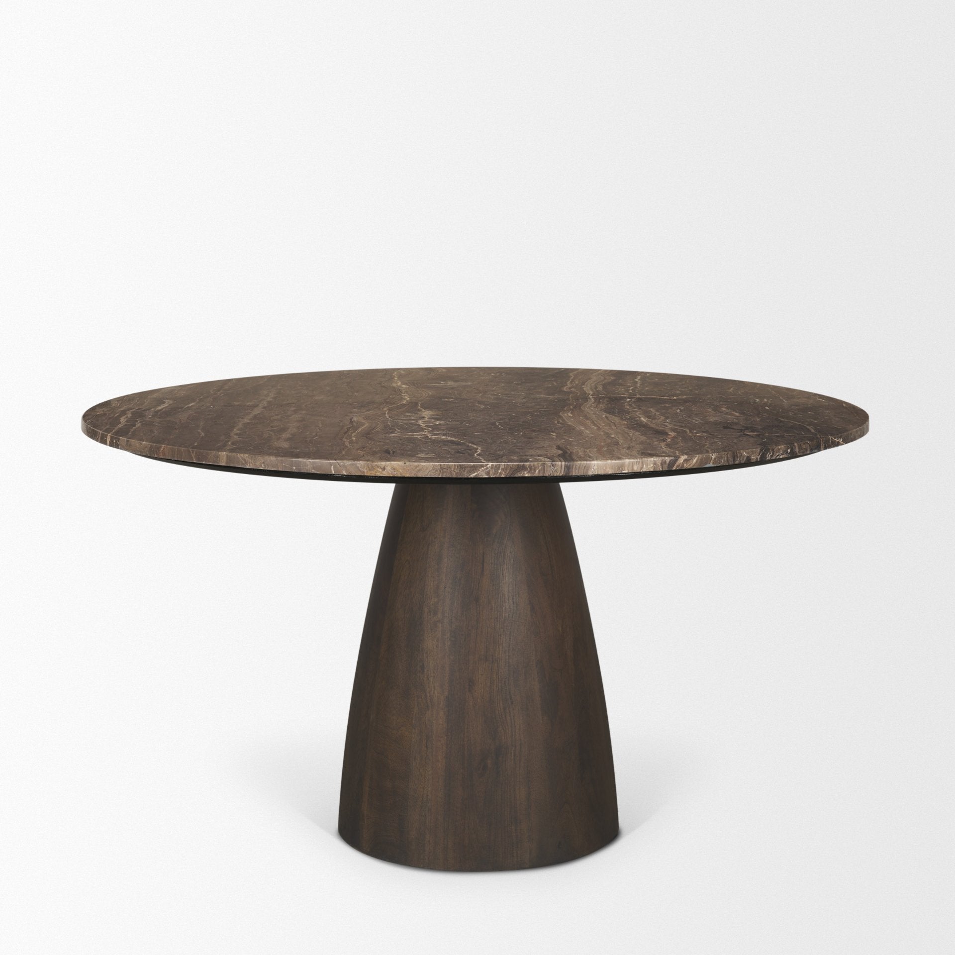 Allyson 54" Round Dark Brown w/ Cappuccino Marble Pedestal Dining Table