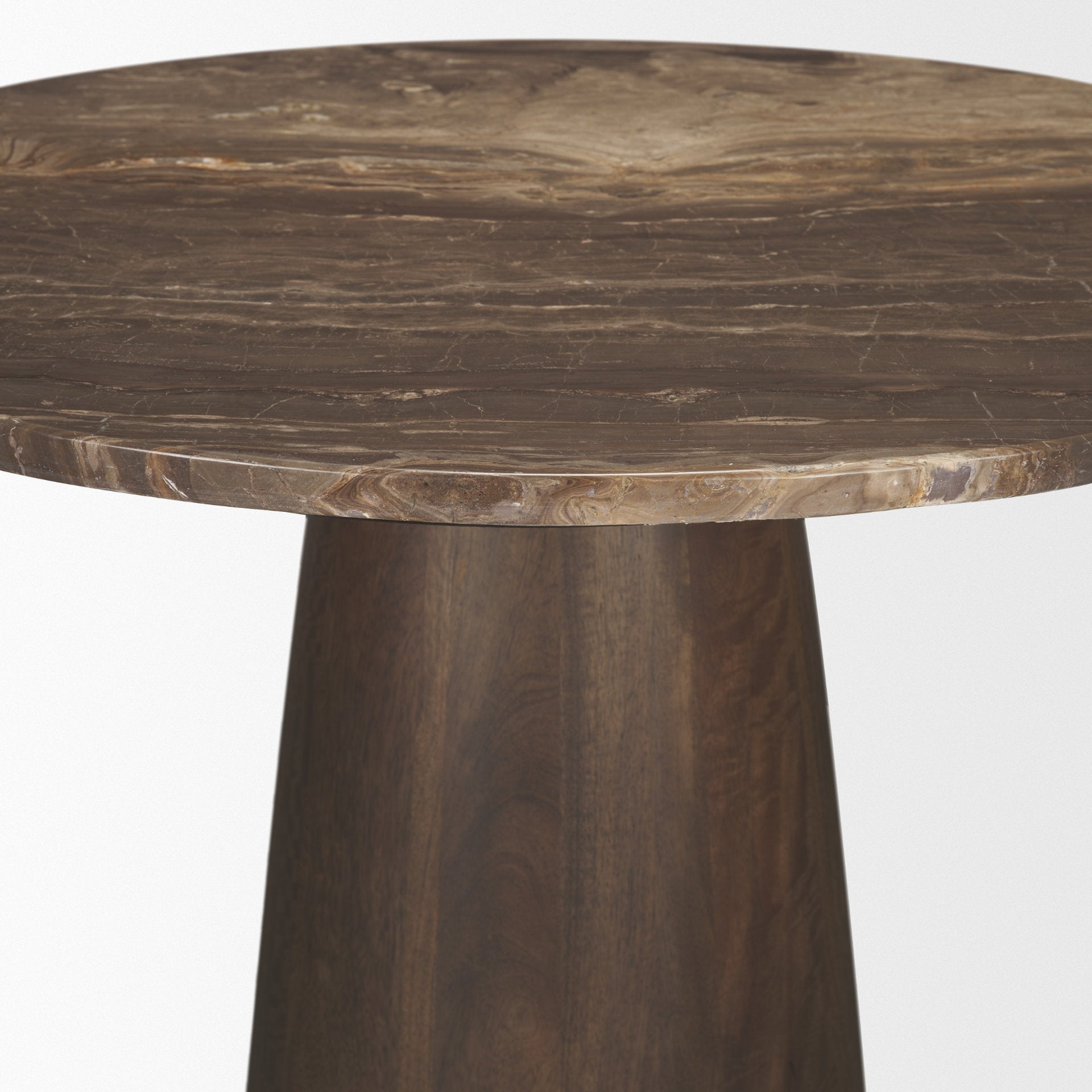 Allyson 32" Round Dark Brown wood w/ Cappuccino Marble Top Bistro Table - Central Designs