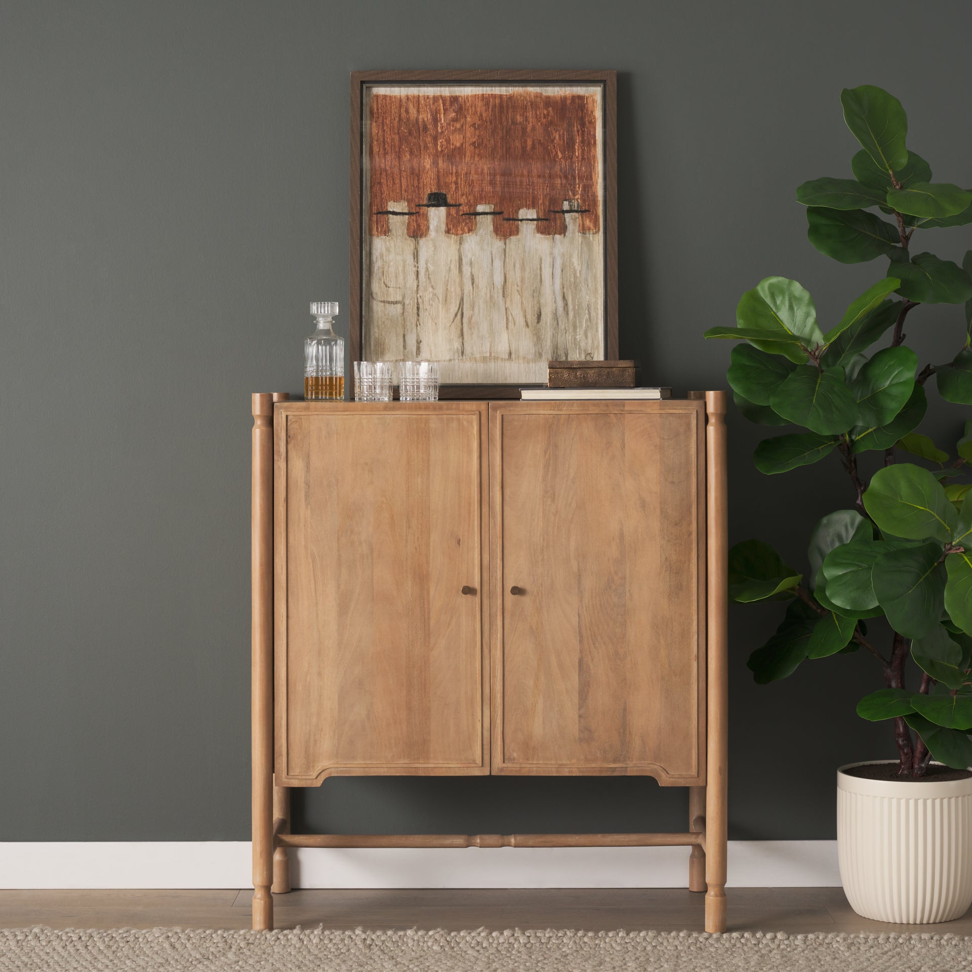 Phil Light Brown Wood 2 Door Bar Cabinet - Central Designs
