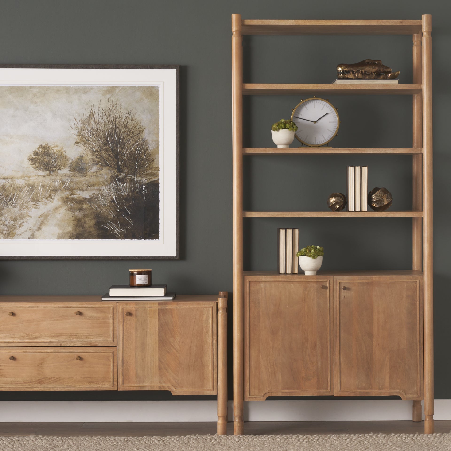 Phil Light Brown Wood 2 Door 3 Shelves Open Shelving Unit - Central Designs