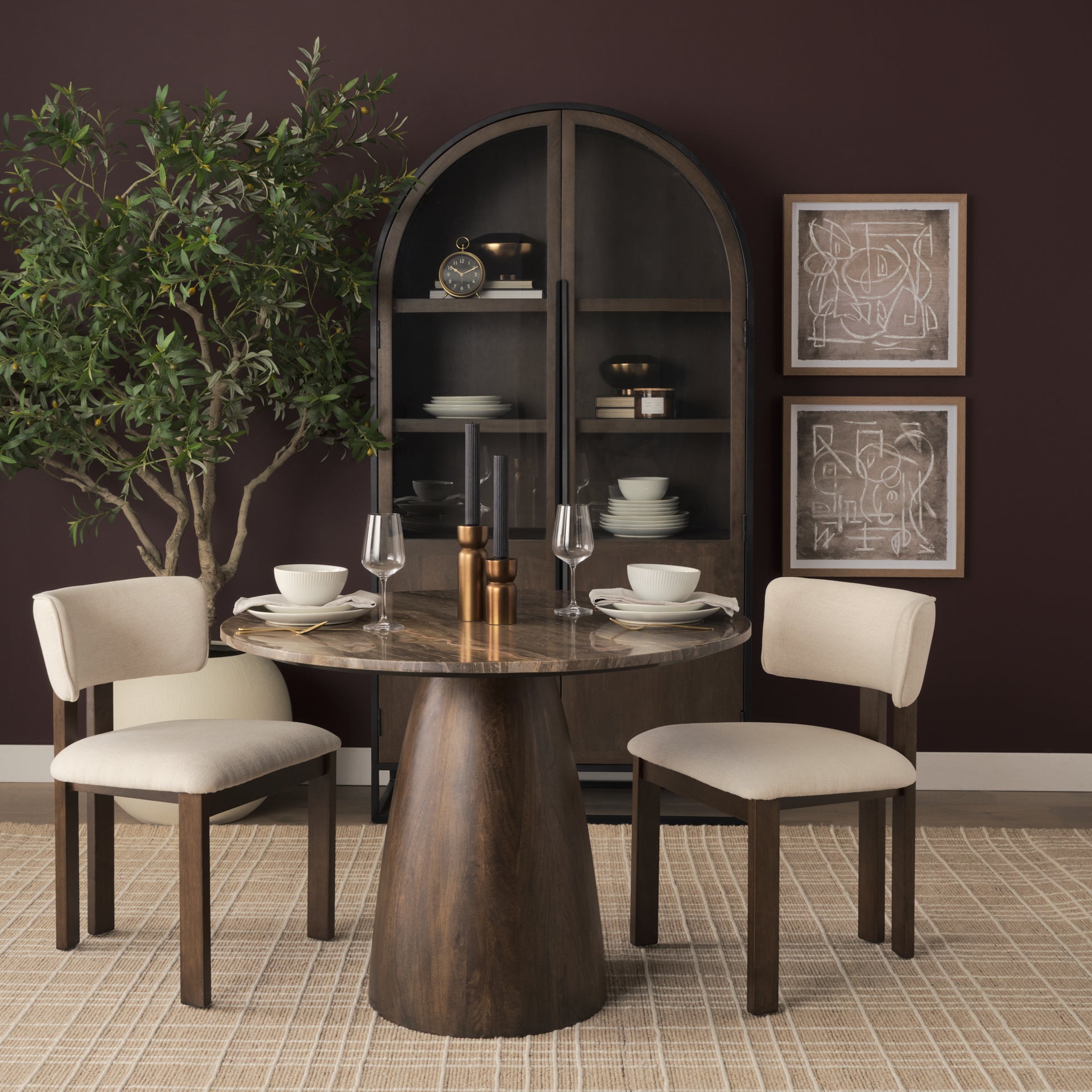 Allyson 42" Round Dark Brown w/ Cappuccino Marble Pedestal Dining Table