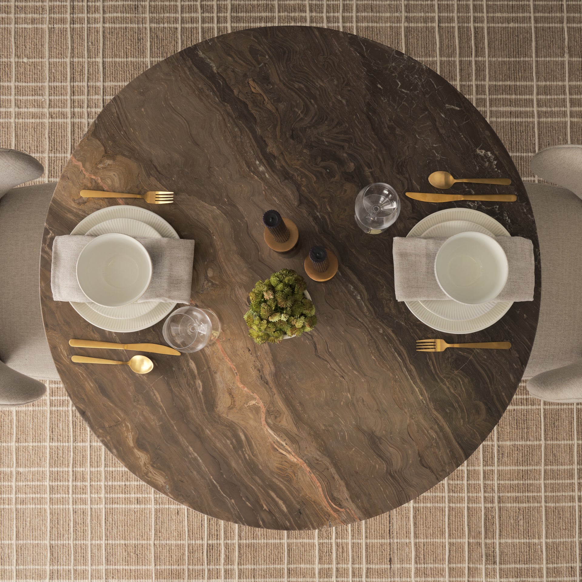 Allyson 42" Round Dark Brown w/ Cappuccino Marble Pedestal Dining Table