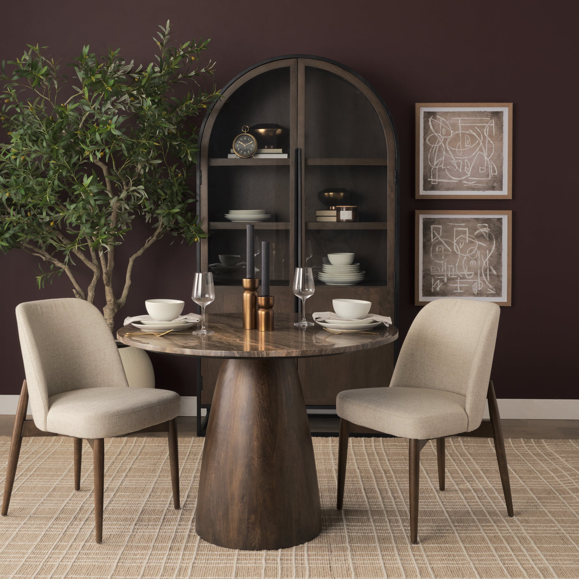 Abbie Curved Back Oatmeal Fabric Armless Dining Chair - Central Designs