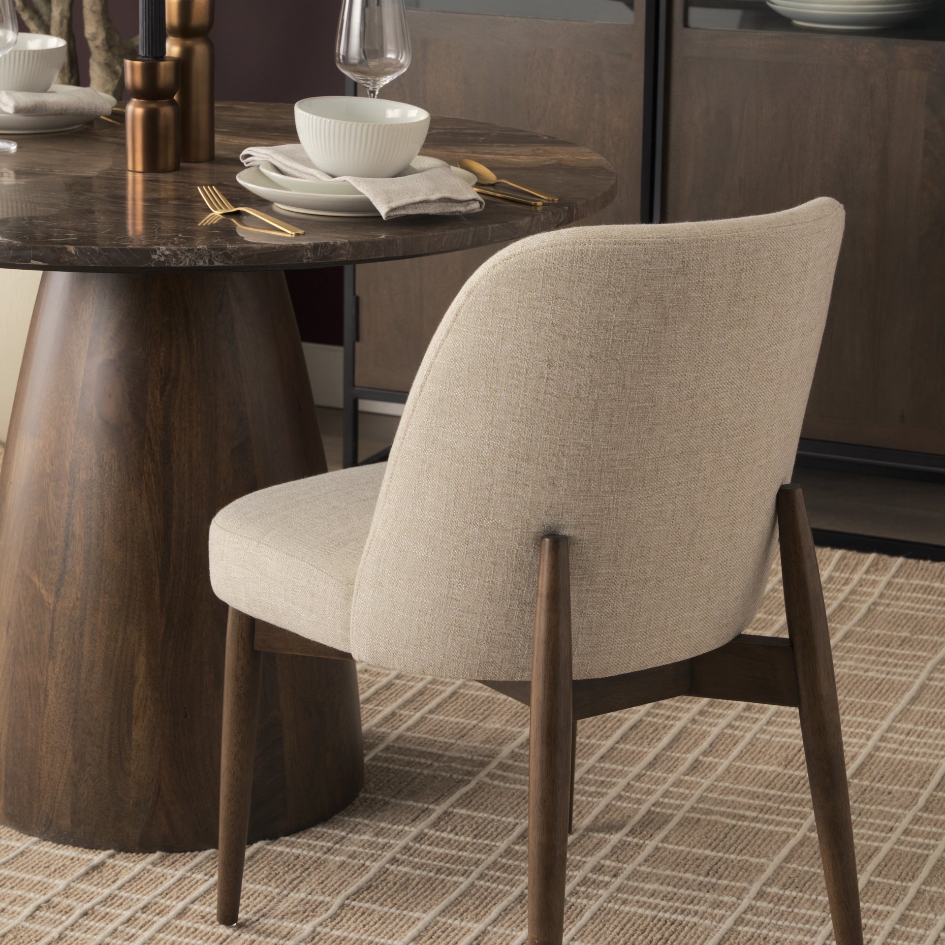 Abbie Curved Back Oatmeal Fabric Armless Dining Chair - Central Designs