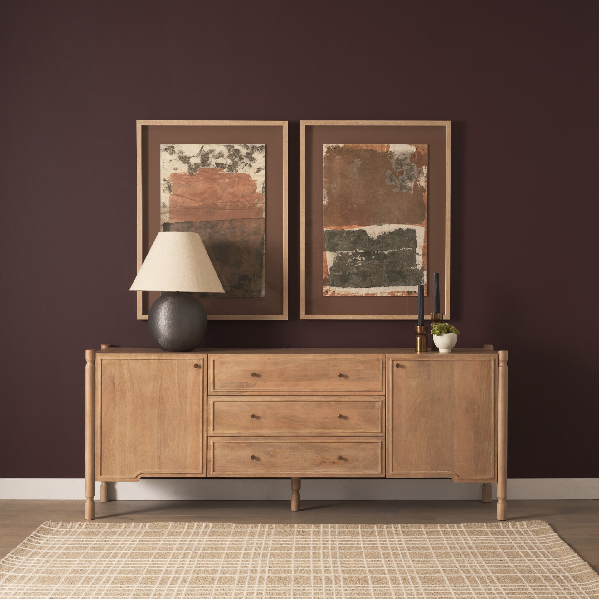 Phil Light Brown Wood 2 Door 3 Drawer Closed Sideboard - Central Designs