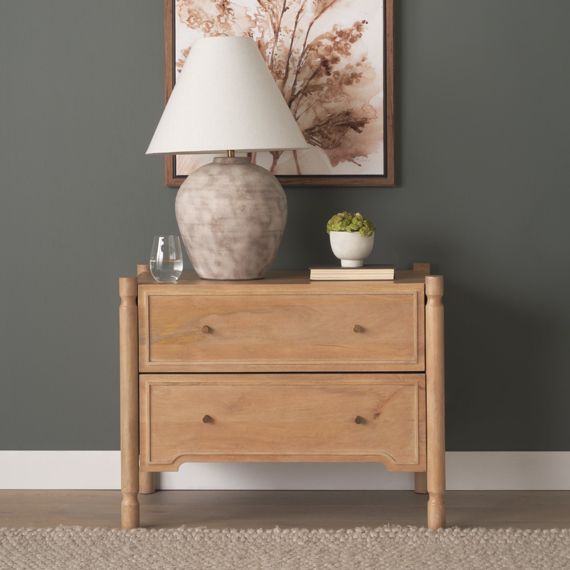 Phil Light Brown Wood 2 Drawer Accent Cabinet - Central Designs