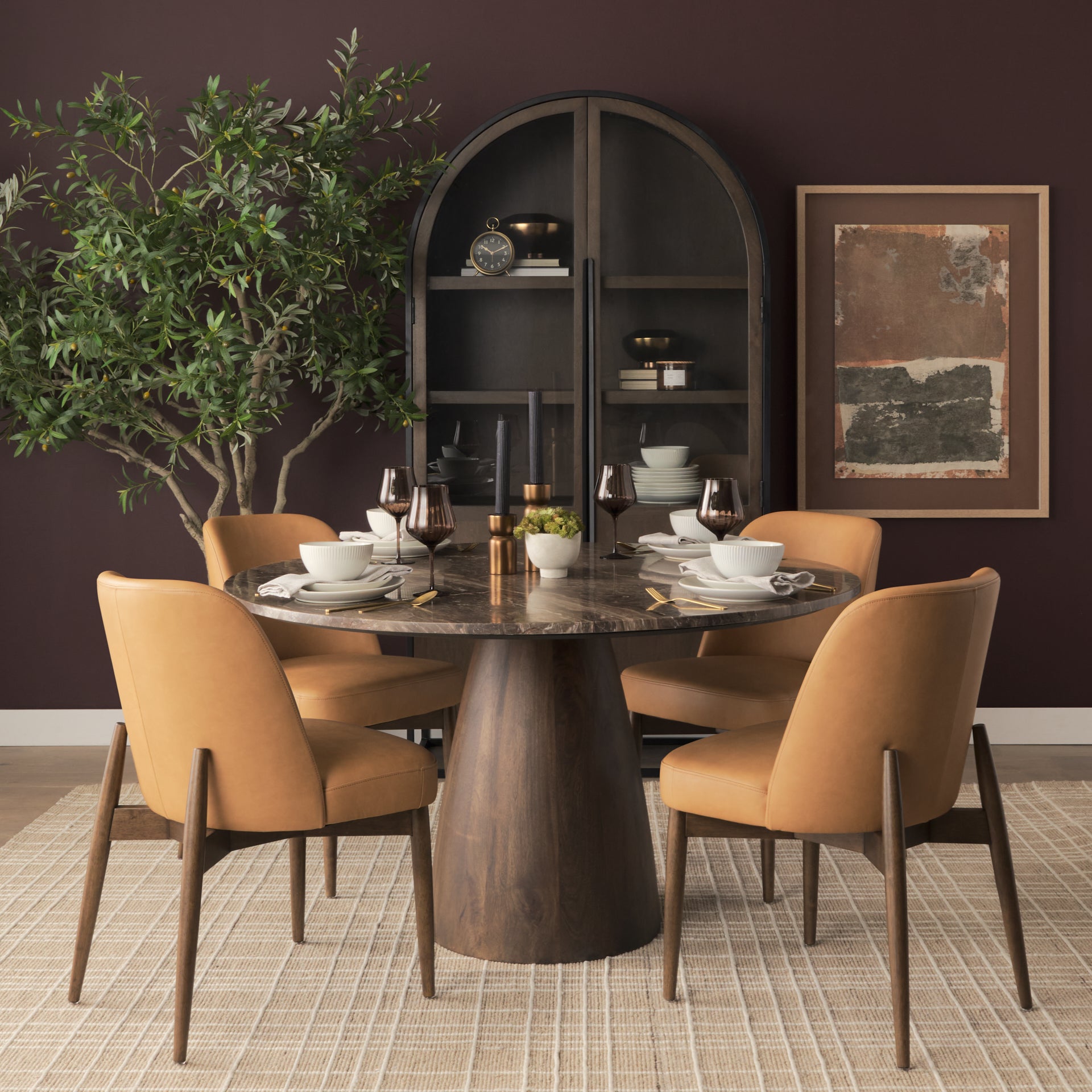 Allyson 54" Round Dark Brown w/ Cappuccino Marble Pedestal Dining Table