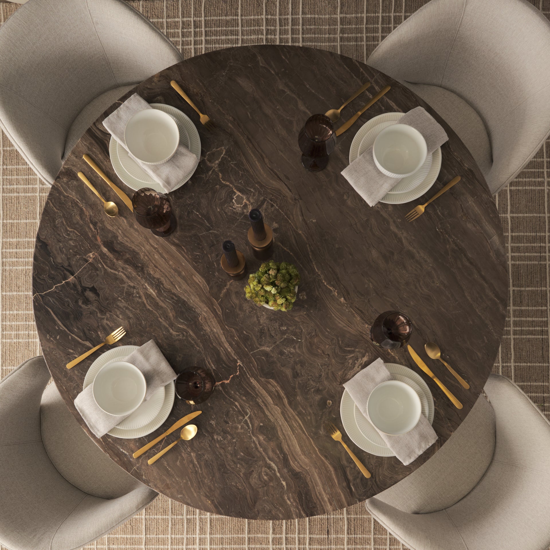 Allyson 54" Round Dark Brown w/ Cappuccino Marble Pedestal Dining Table
