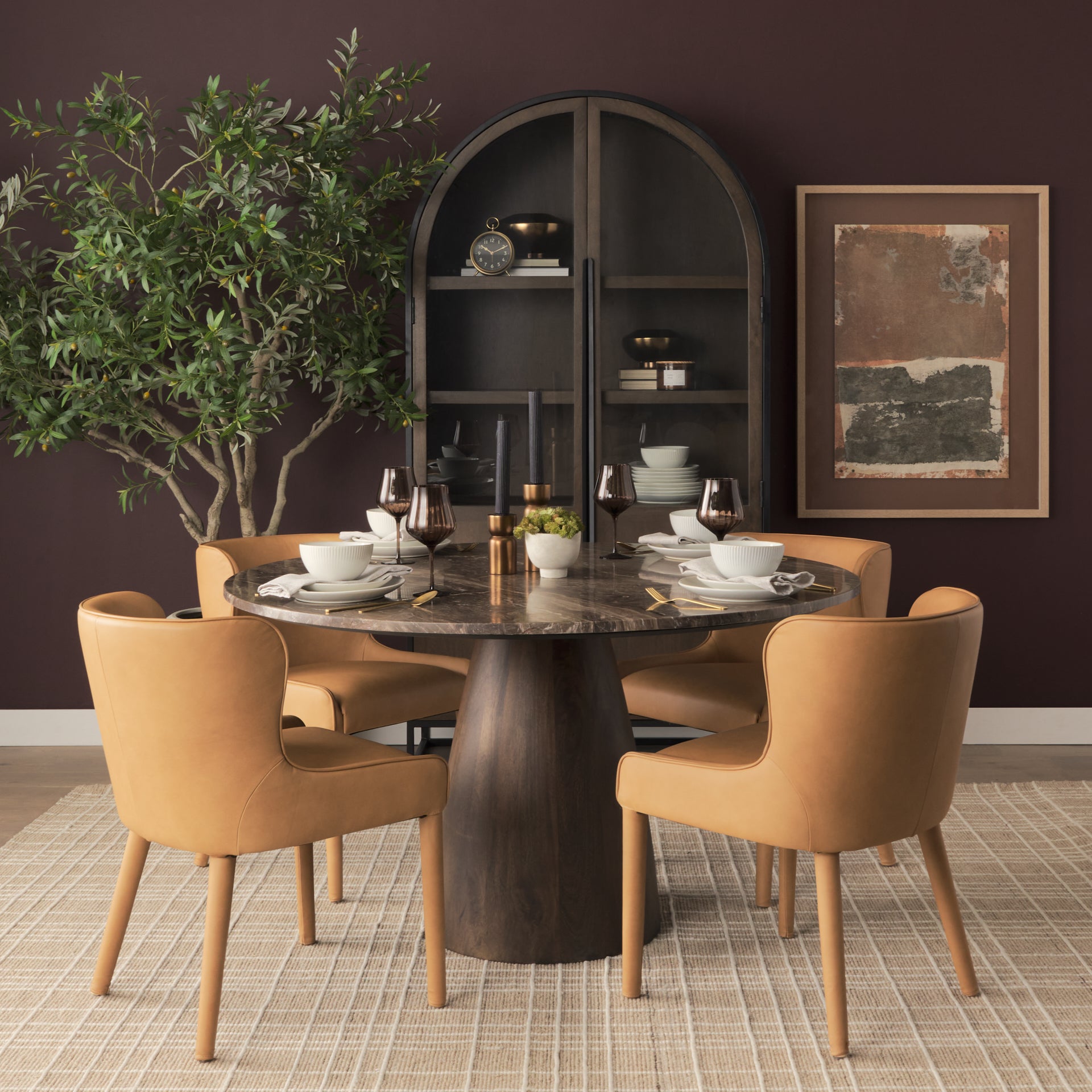 Nolan Slope Tan Leather Dining Chair - Central Designs