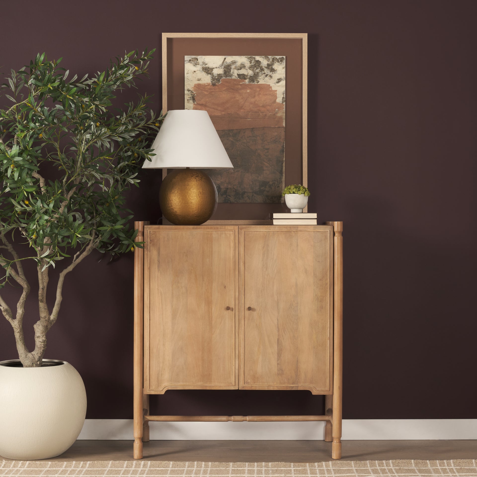 Phil Light Brown Wood 2 Door Bar Cabinet - Central Designs