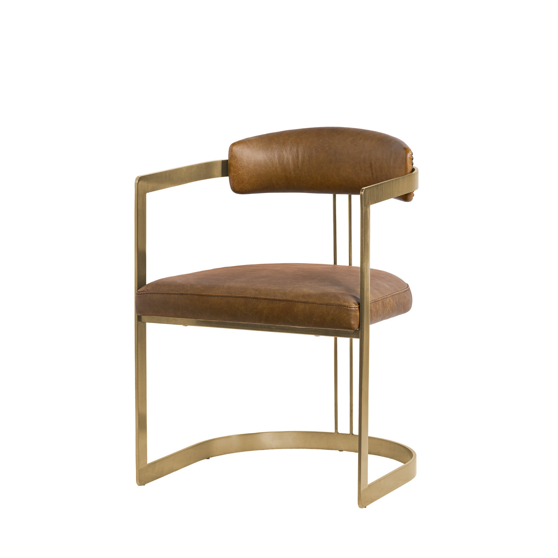 Hollyfield I Brown Leather Seat Gold Iron Frame Dining Chair - Central Designs