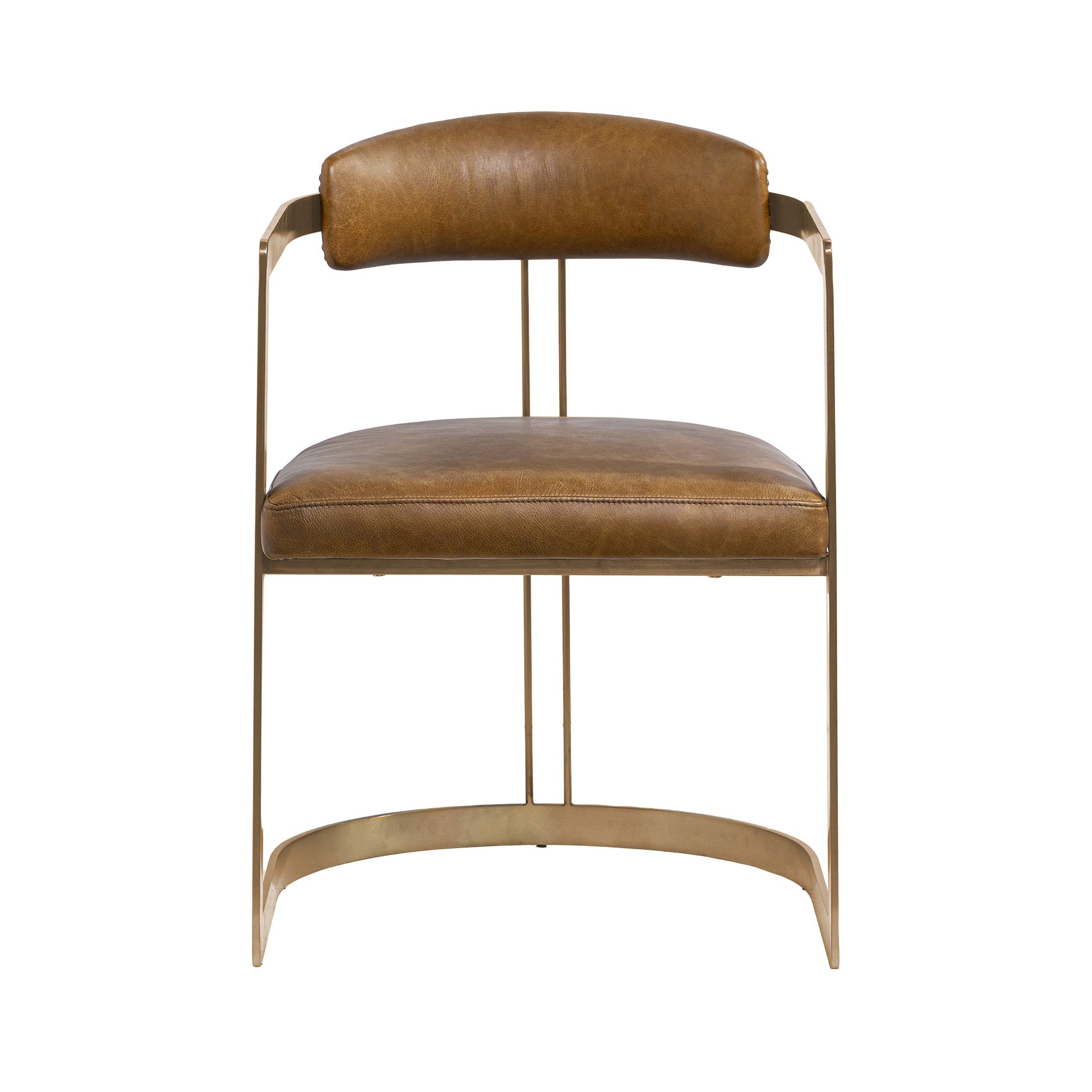 Hollyfield I Brown Leather Seat Gold Iron Frame Dining Chair - Central Designs