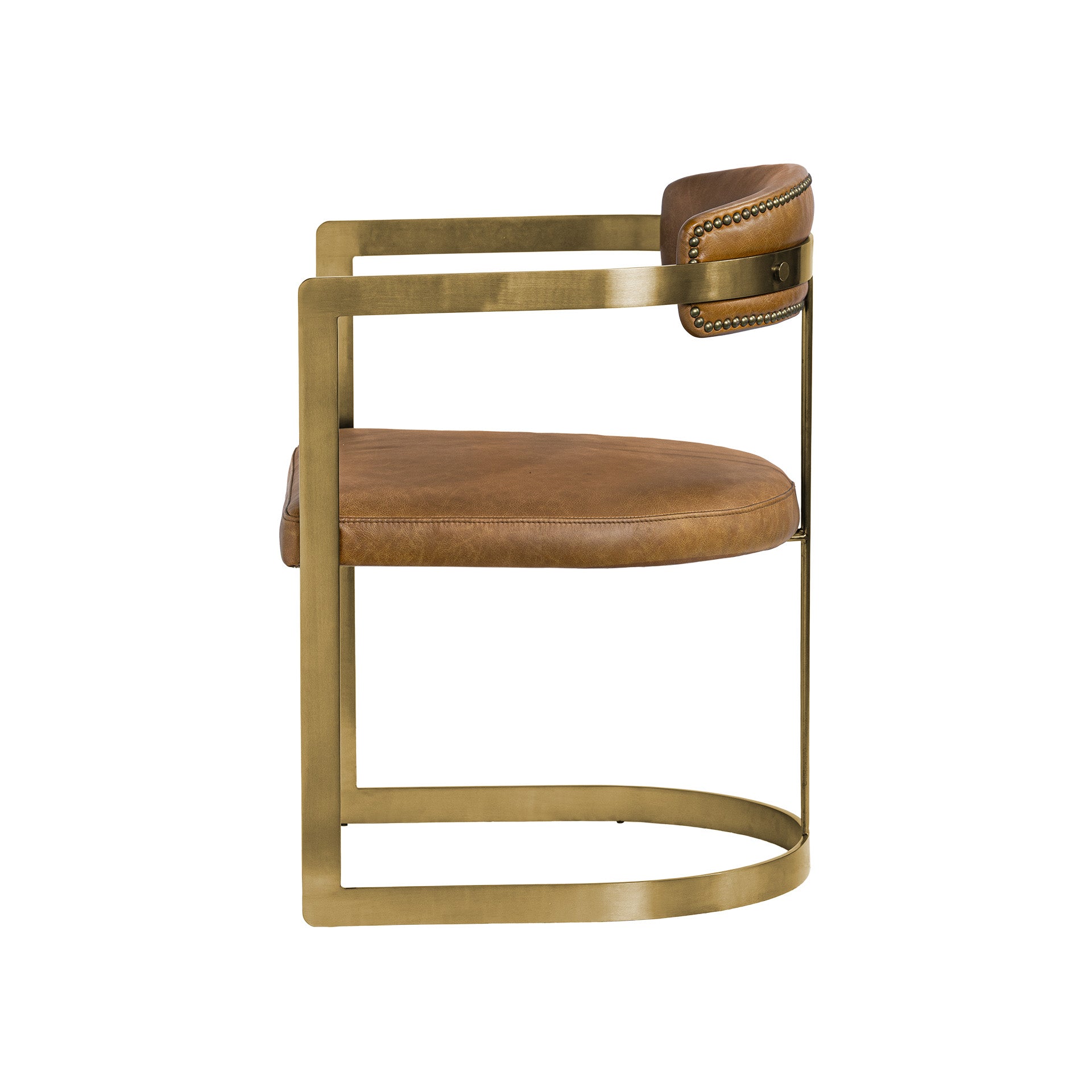 Hollyfield I Brown Leather Seat Gold Iron Frame Dining Chair - Central Designs
