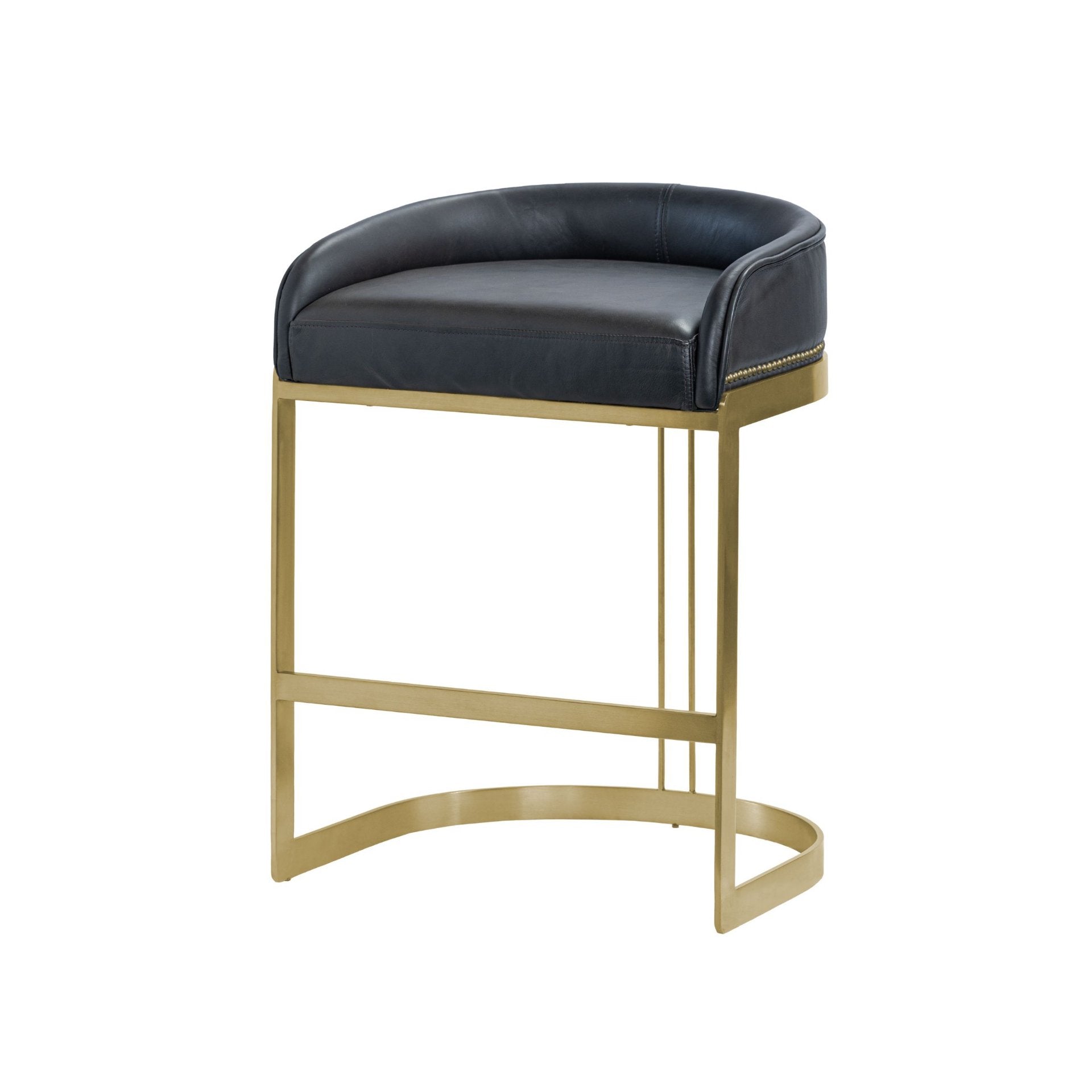 Hollyfield II Black Leather Seat Gold Metal Base Counter Stool - Central Designs
