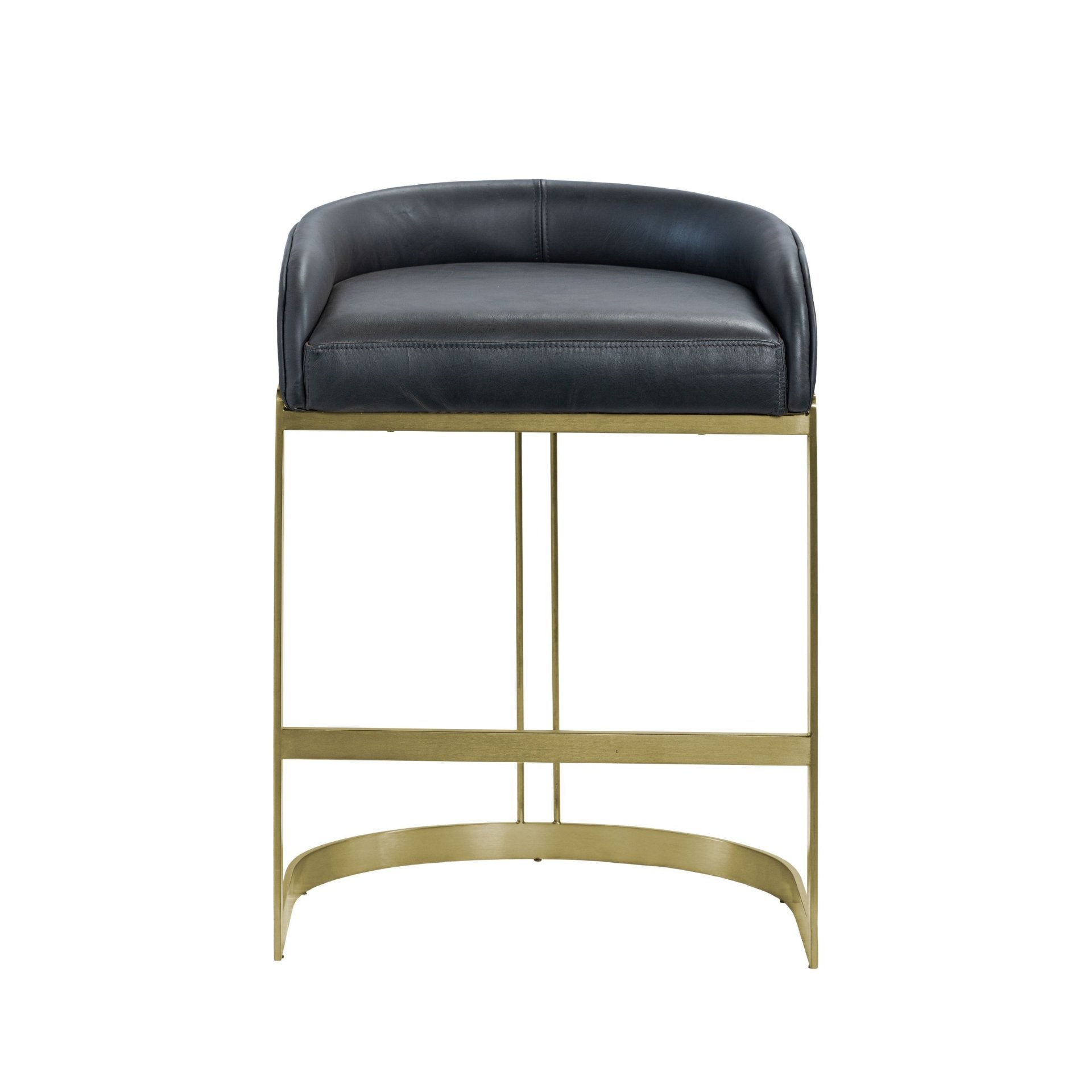 Hollyfield II Black Leather Seat Gold Metal Base Counter Stool - Central Designs