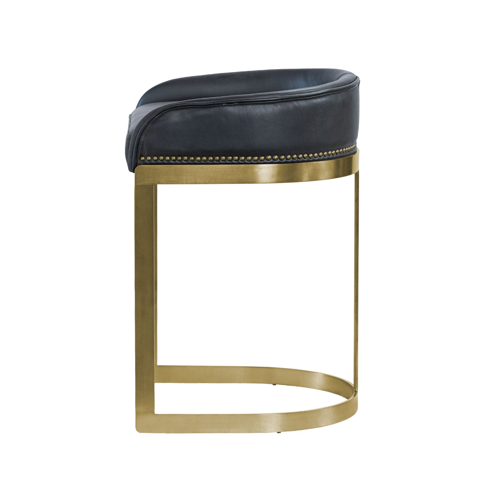 Hollyfield II Black Leather Seat Gold Metal Base Counter Stool - Central Designs