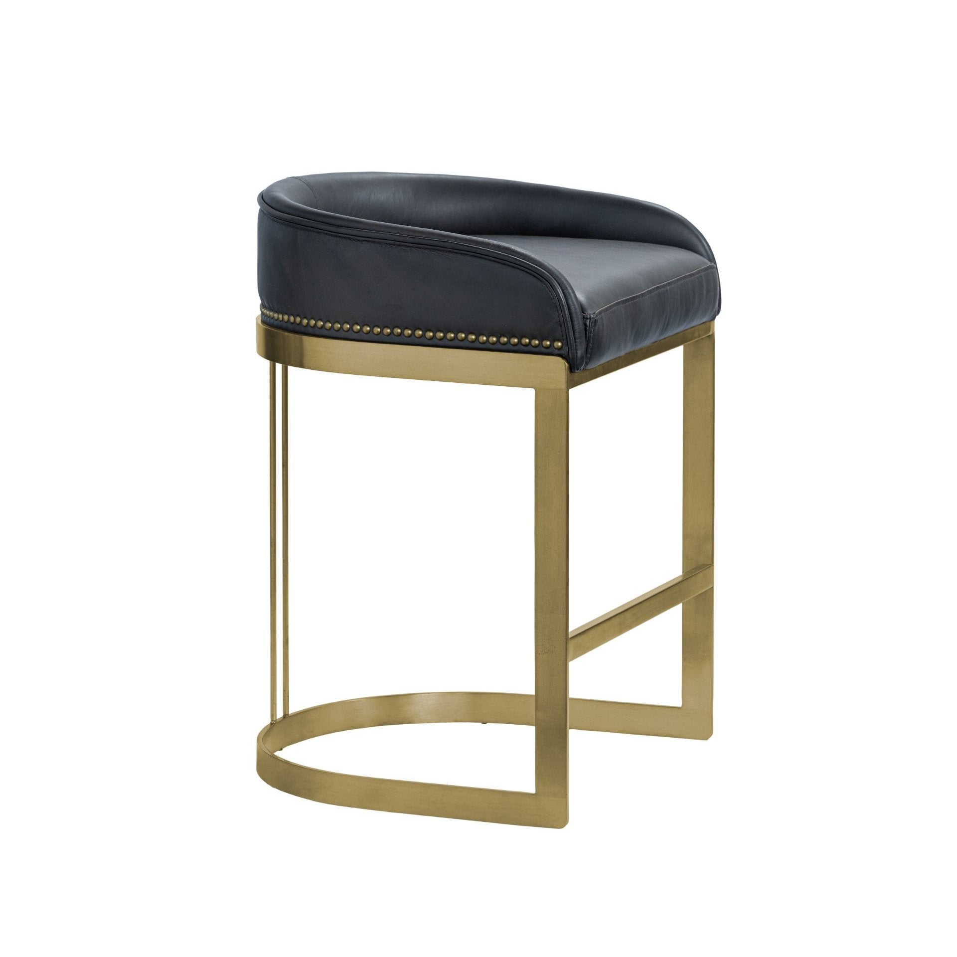 Hollyfield II Black Leather Seat Gold Metal Base Counter Stool - Central Designs