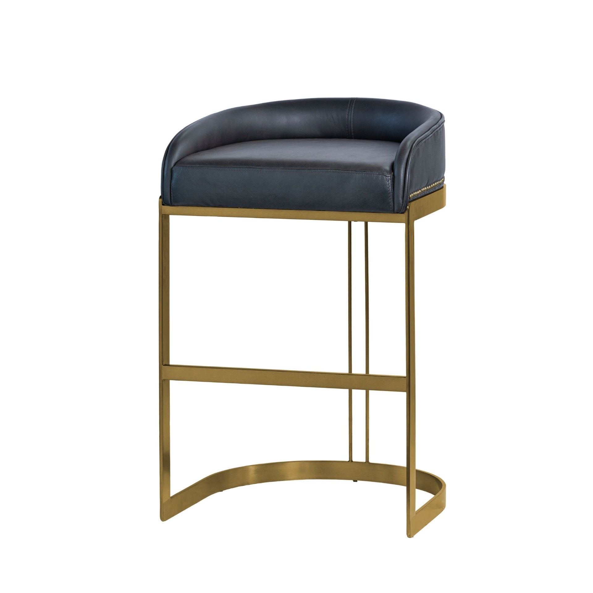 Hollyfield II Black Leather Seat Gold Metal Base Bar Stool - Central Designs