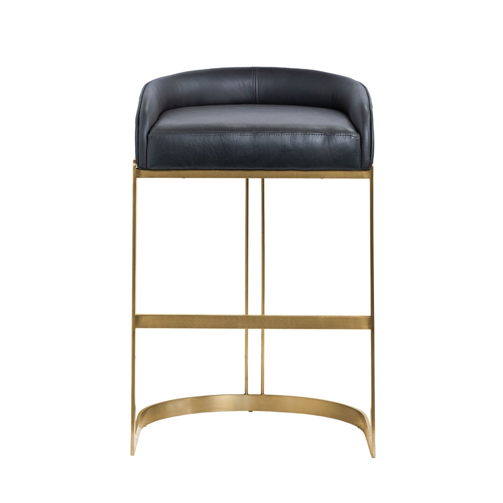 Hollyfield II Black Leather Seat Gold Metal Base Bar Stool - Central Designs