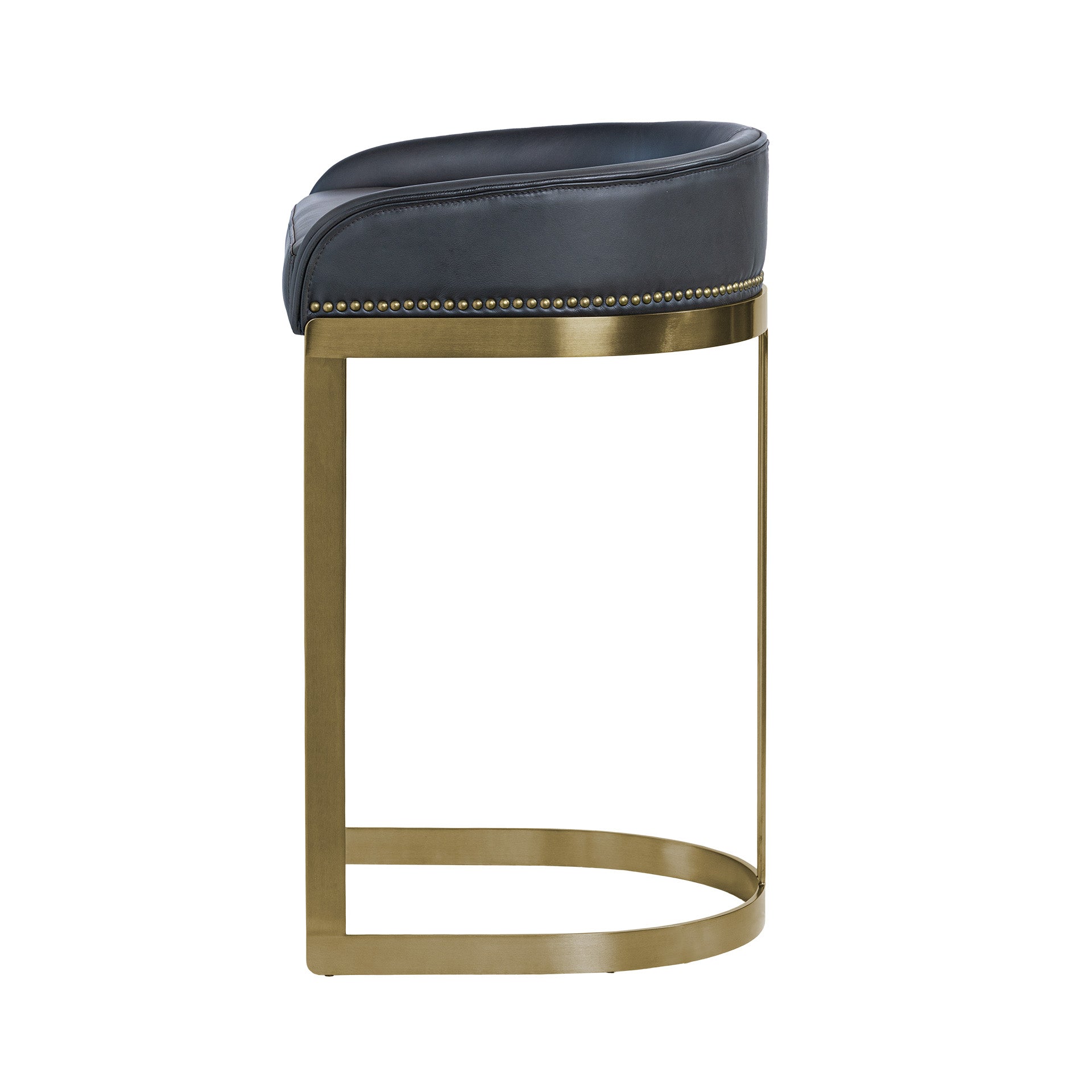 Hollyfield II Black Leather Seat Gold Metal Base Bar Stool - Central Designs