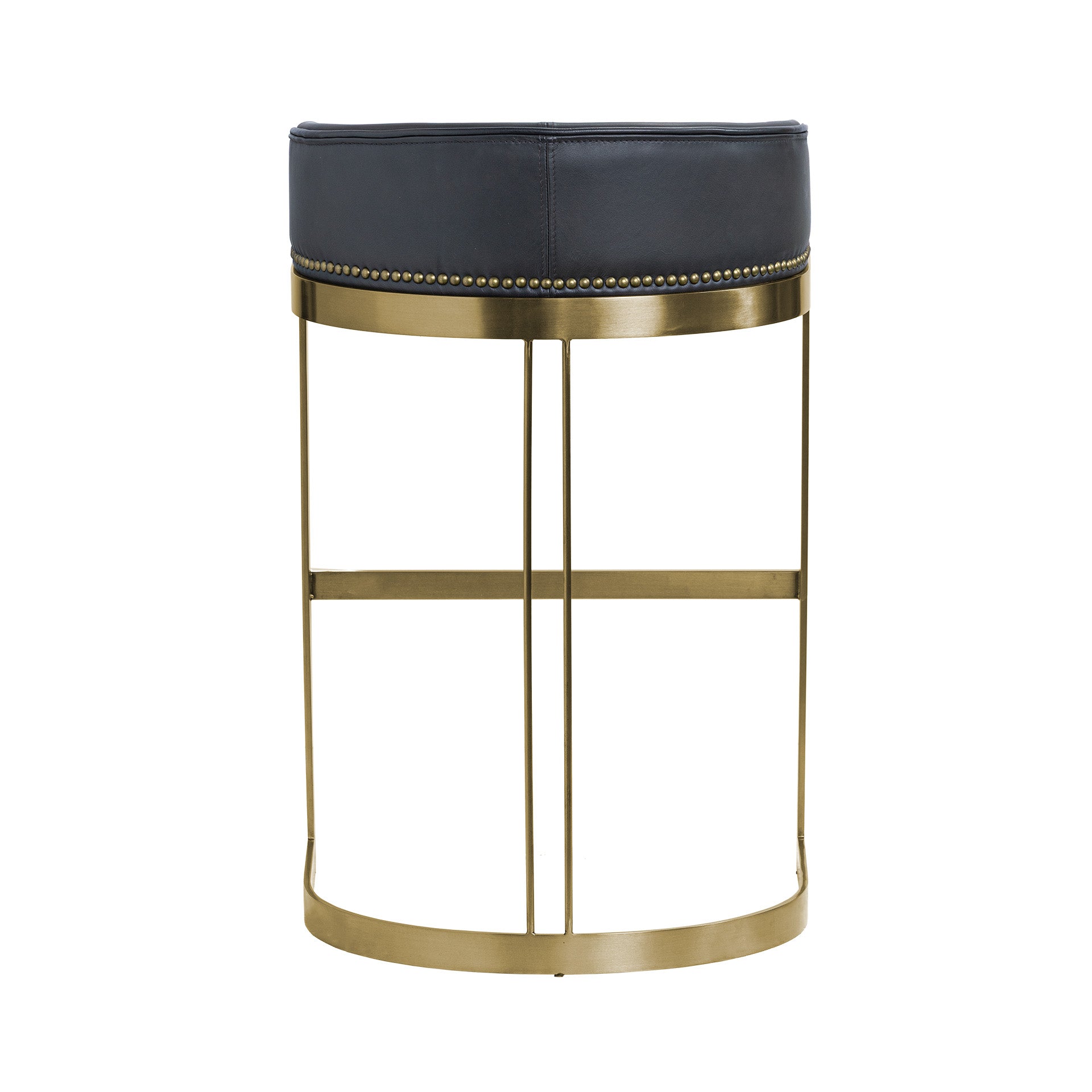 Hollyfield II Black Leather Seat Gold Metal Base Bar Stool - Central Designs