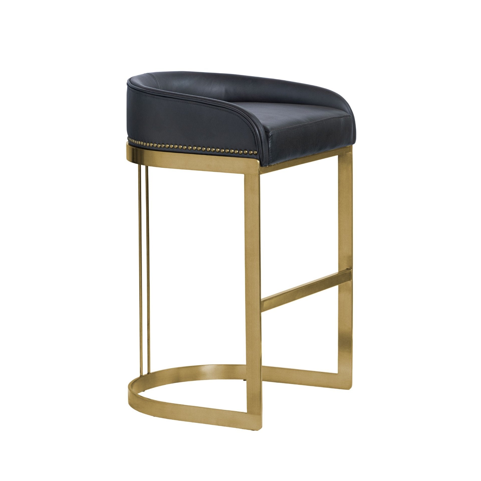 Hollyfield II Black Leather Seat Gold Metal Base Bar Stool - Central Designs