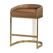 Hollyfield II Brown Leather Seat Gold Metal Base Stool - Central Designs