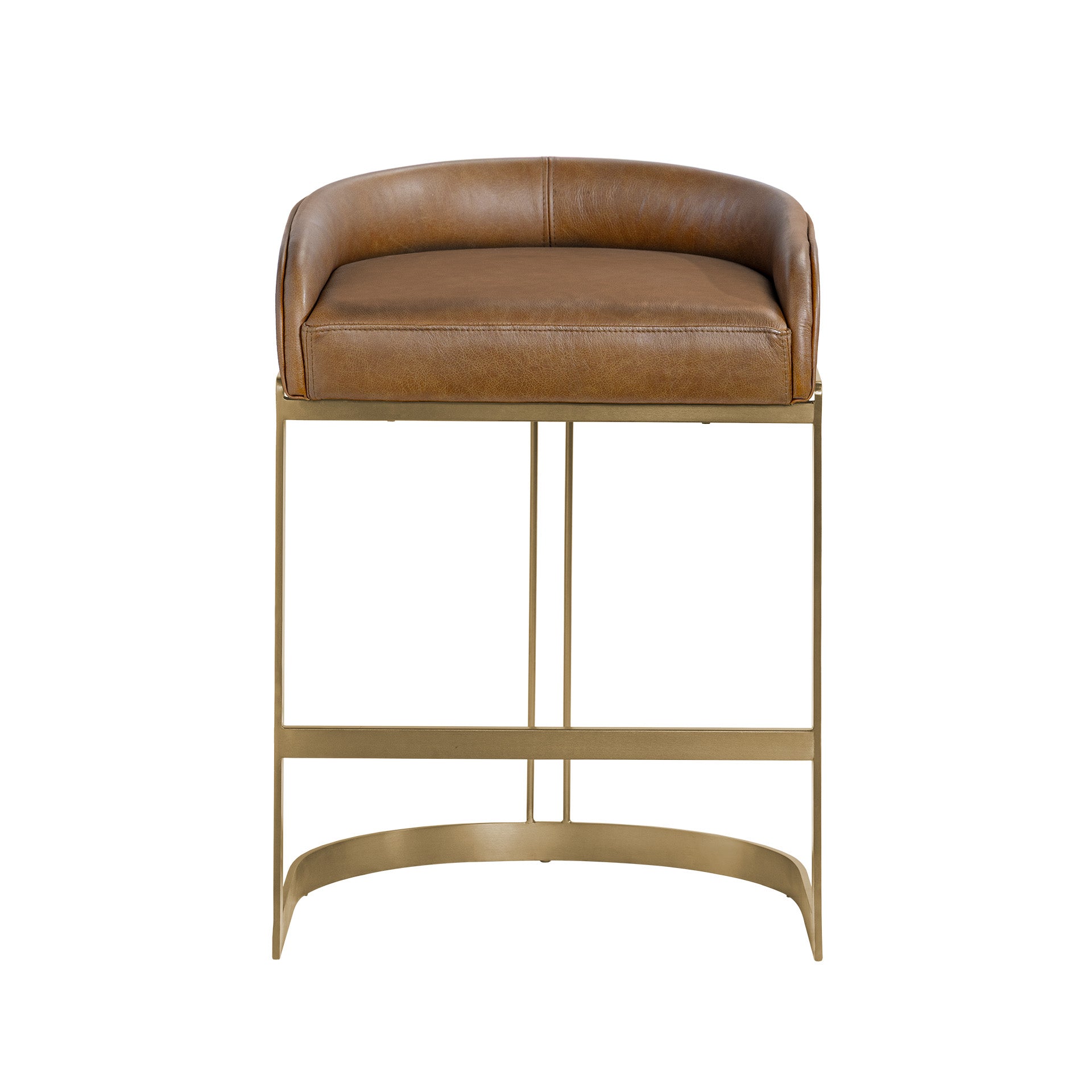 Hollyfield II Brown Leather Seat Gold Metal Base Stool - Central Designs