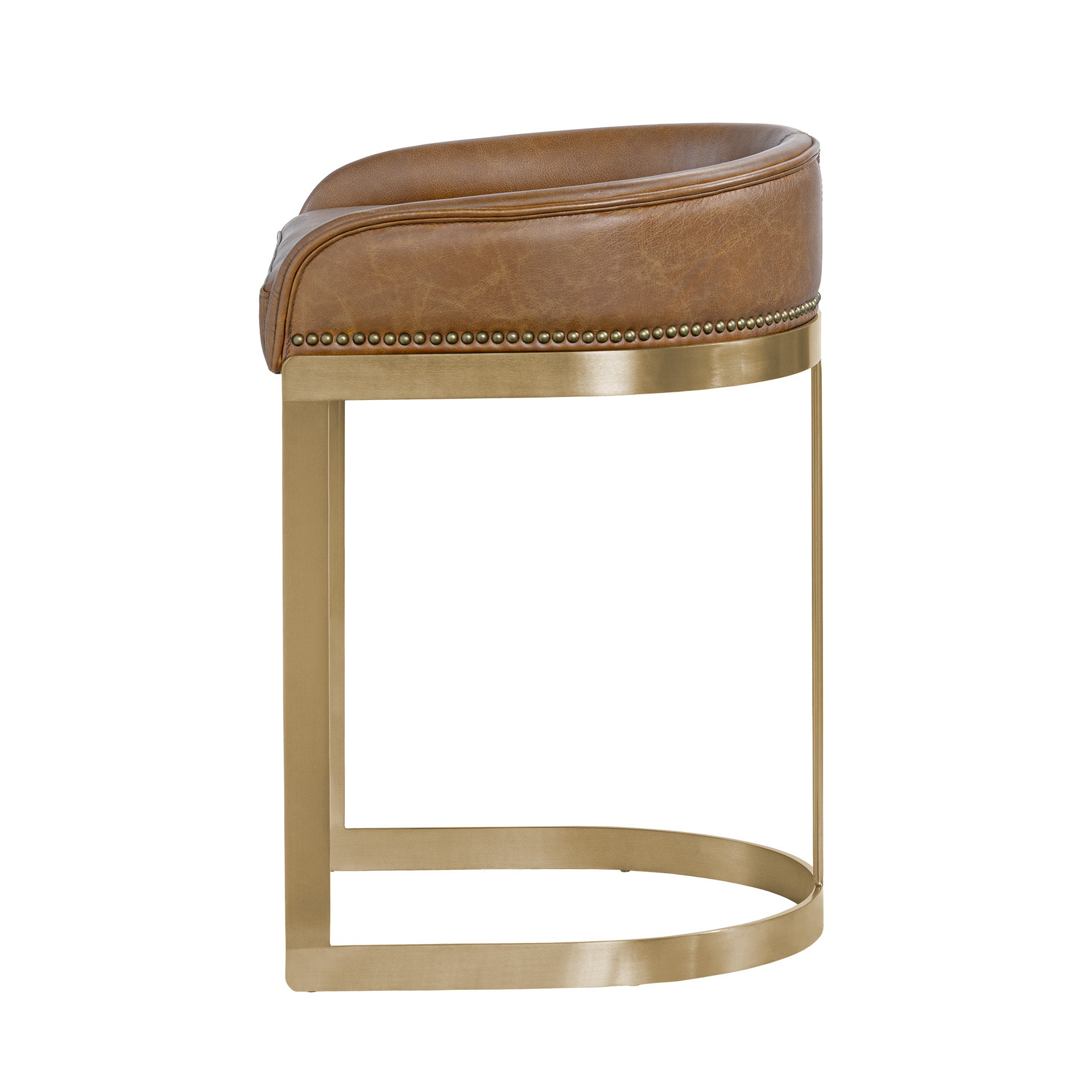 Hollyfield II Brown Leather Seat Gold Metal Base Stool - Central Designs