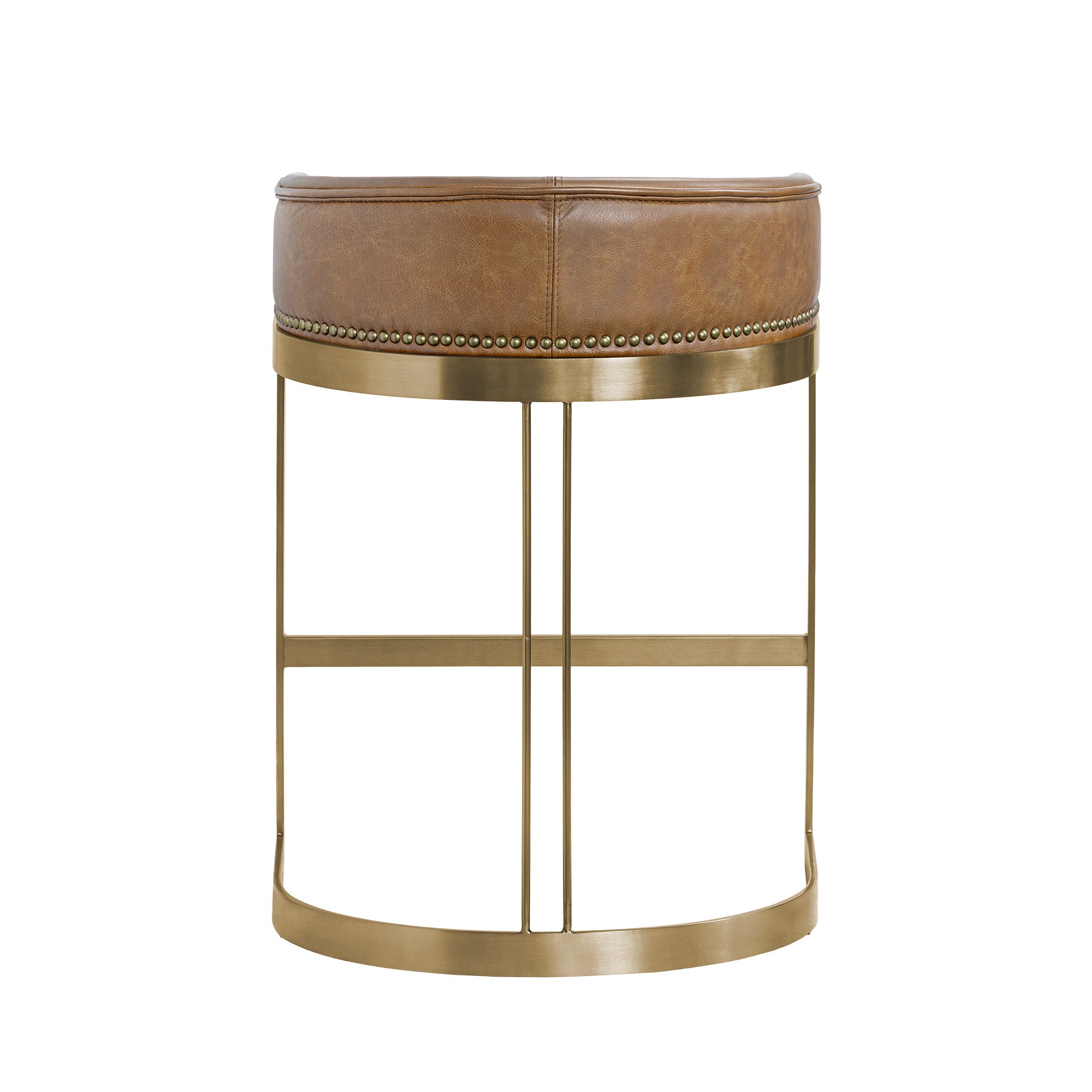 Hollyfield II Brown Leather Seat Gold Metal Base Stool - Central Designs
