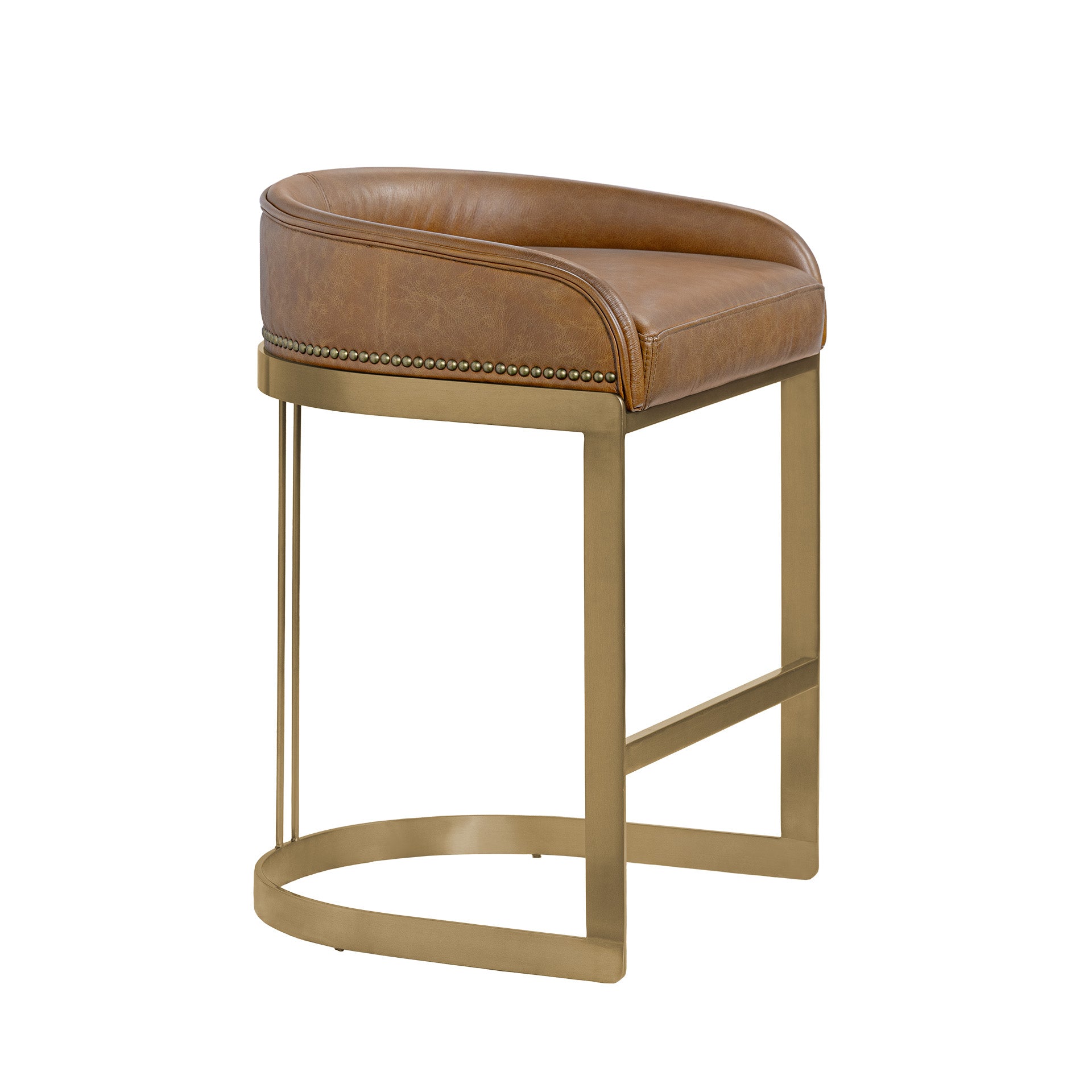 Hollyfield II Brown Leather Seat Gold Metal Base Stool - Central Designs