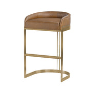 Hollyfield II Brown Leather Seat Gold Metal Base Bar Stool - Central Designs