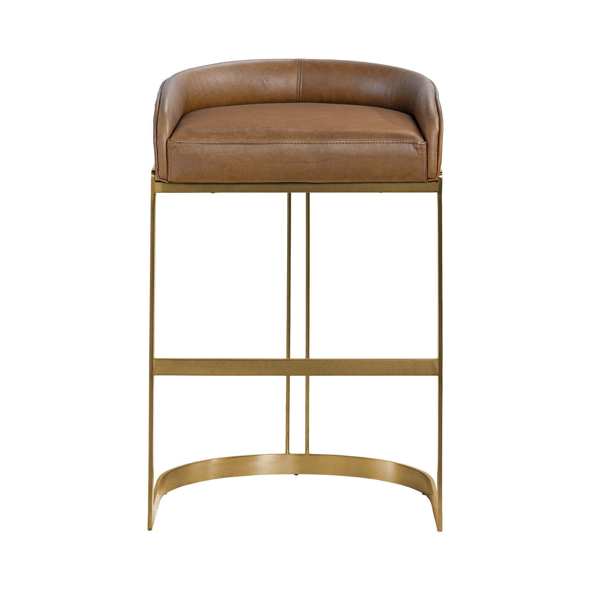 Hollyfield II Brown Leather Seat Gold Metal Base Bar Stool - Central Designs
