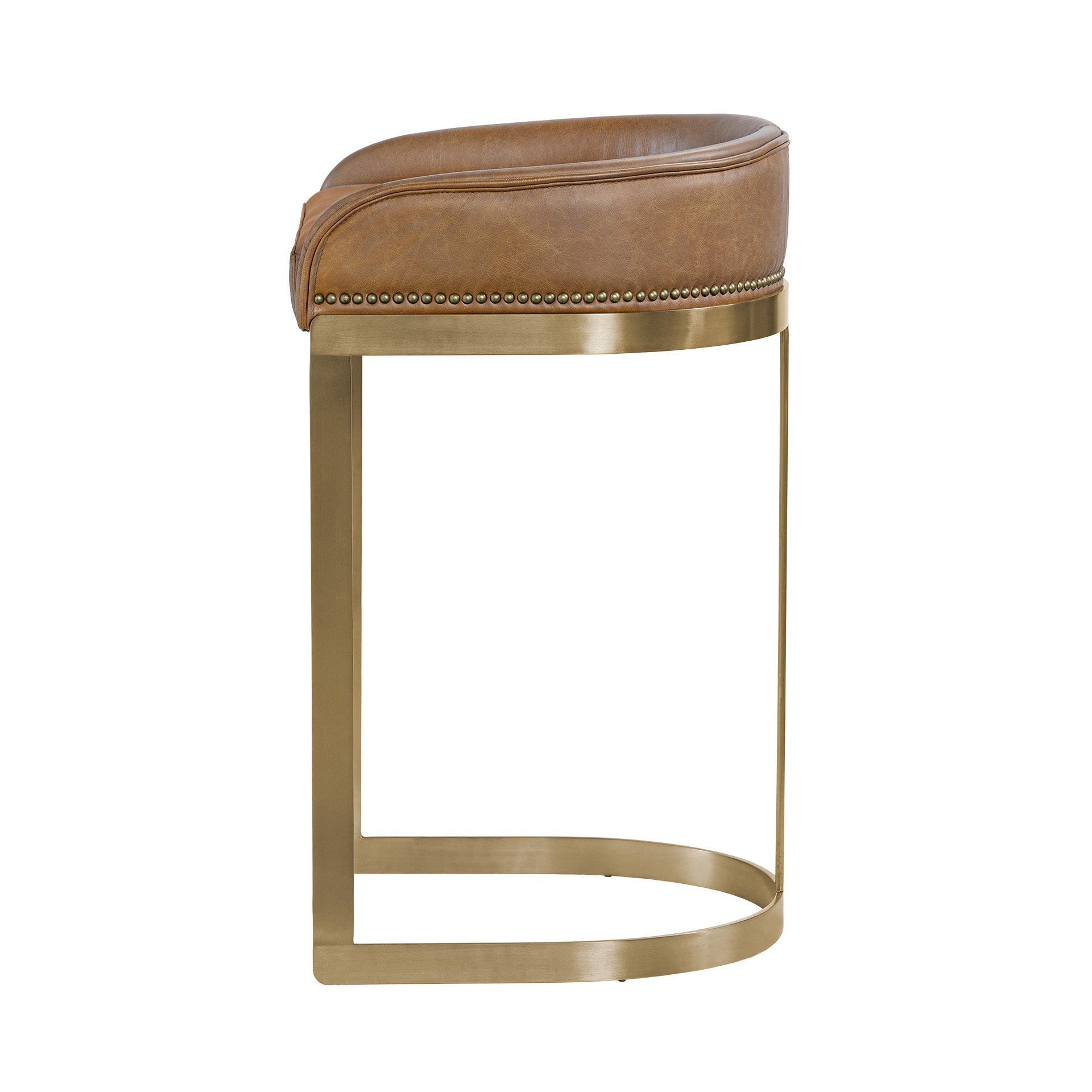 Hollyfield II Brown Leather Seat Gold Metal Base Bar Stool - Central Designs