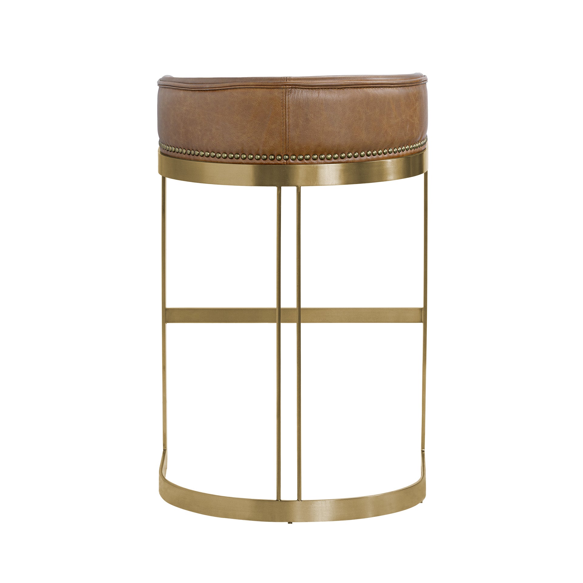 Hollyfield II Brown Leather Seat Gold Metal Base Bar Stool - Central Designs