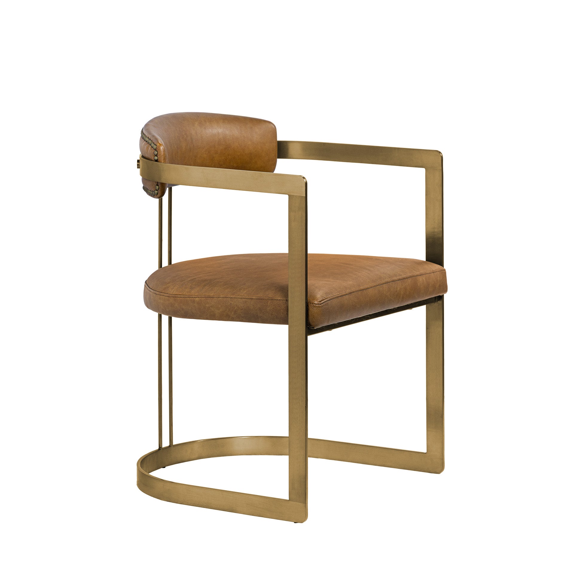 Hollyfield I Brown Leather Seat Gold Iron Frame Dining Chair - Central Designs