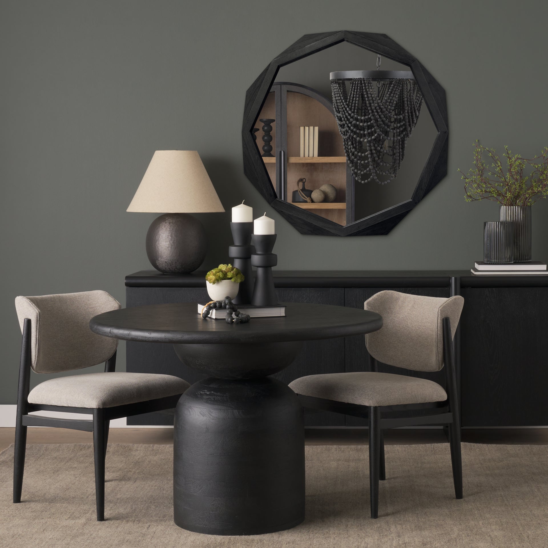 Aramis II 41L x 41H Octagon Black Wood Frame Wall Mirror - Central Designs