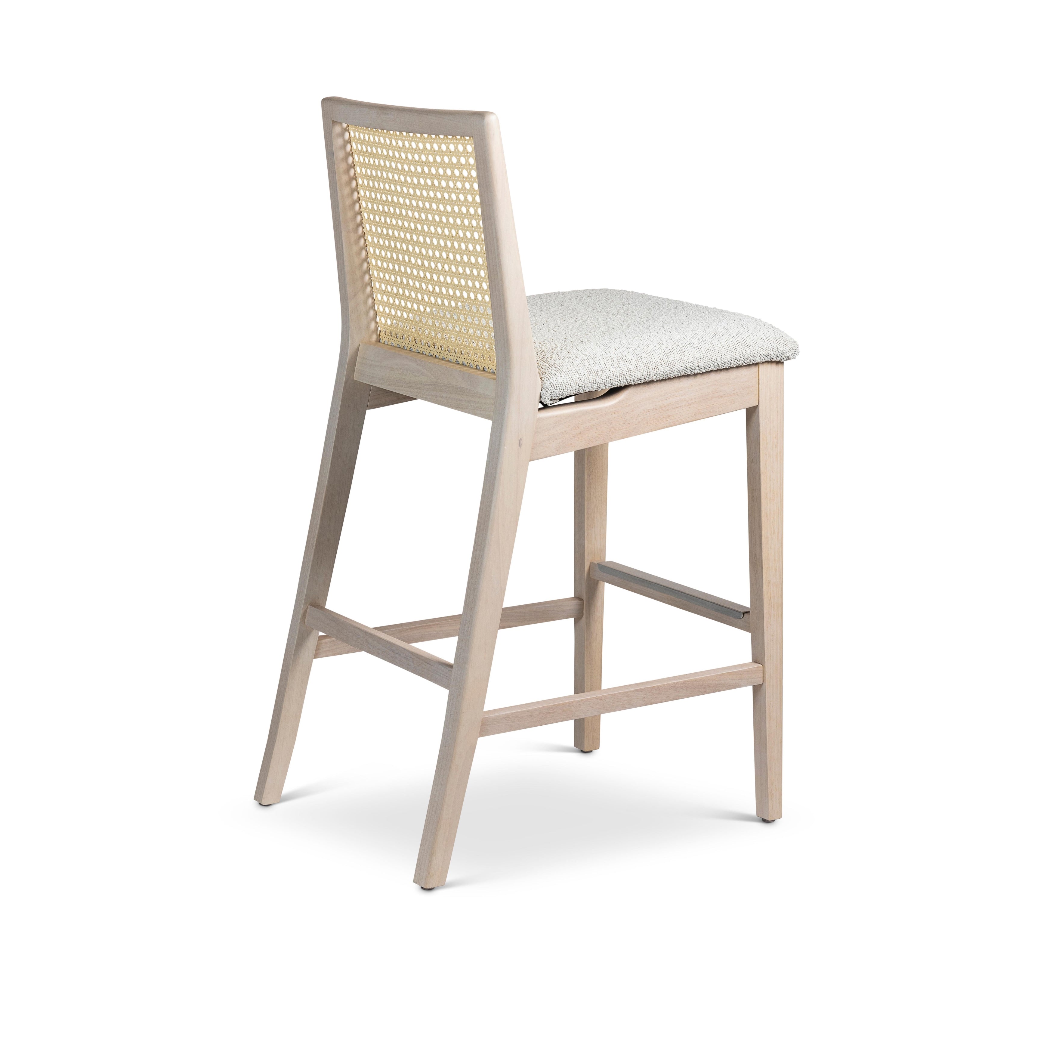 Modern Brazilian - Nardia - Cane Counter Stool - Bouclé Crafted Glaze Seat - Nevoa Frame - Natural Cane Webbing