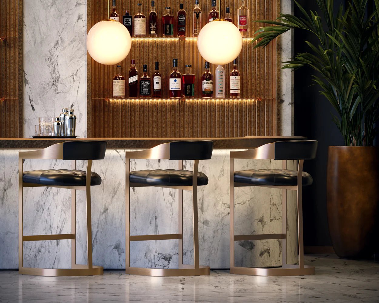 Beaumont Bar Stool - Antique Brass - Cantina Black - Central Designs