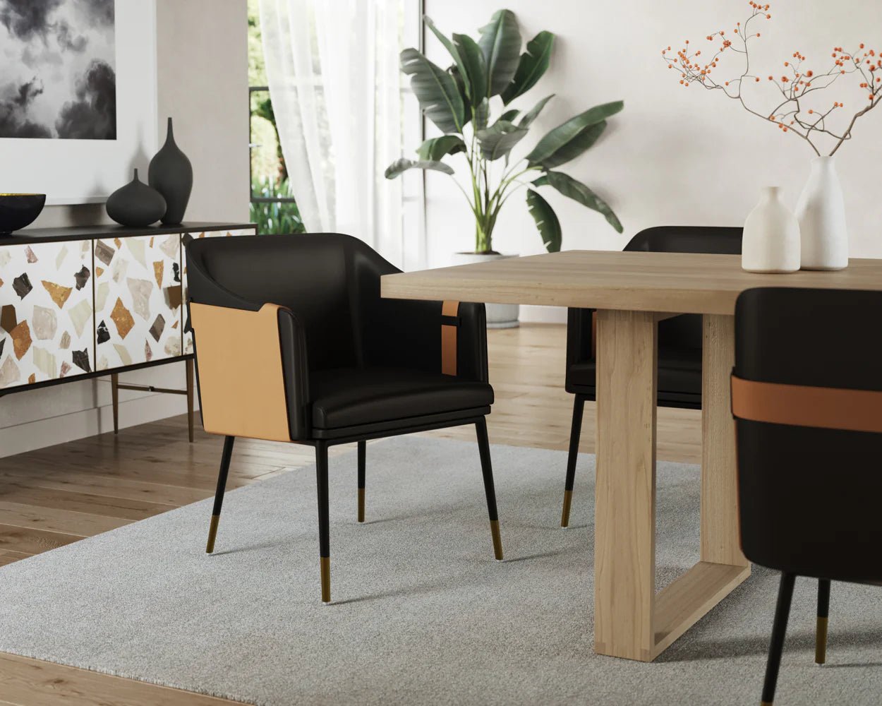 Carter Dining Armchair - Napa Black / Napa Cognac - Central Designs