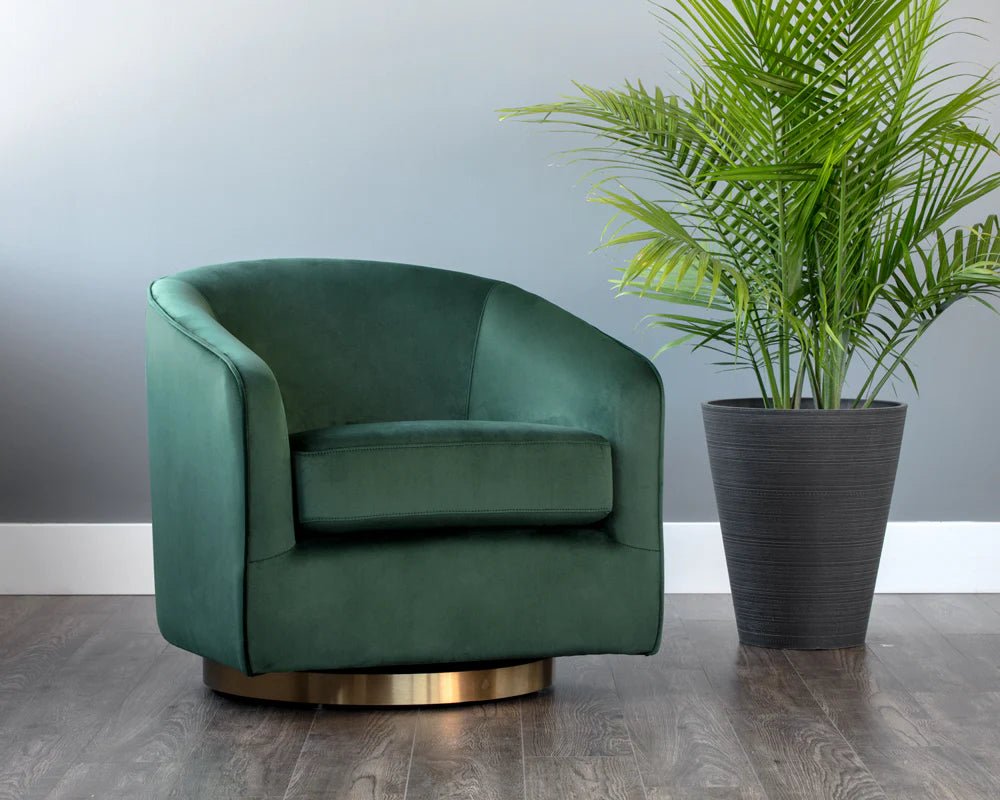Hazel Swivel Lounge Chair - Gold - Deep Green Sky - Central Designs