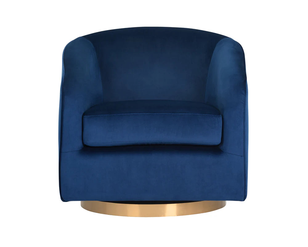 Hazel Swivel Lounge Chair - Gold - Navy Blue Sky