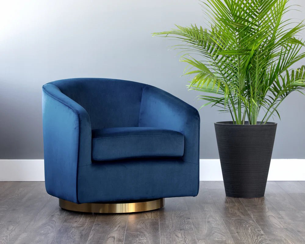 Hazel Swivel Lounge Chair - Gold - Navy Blue Sky - Central Designs